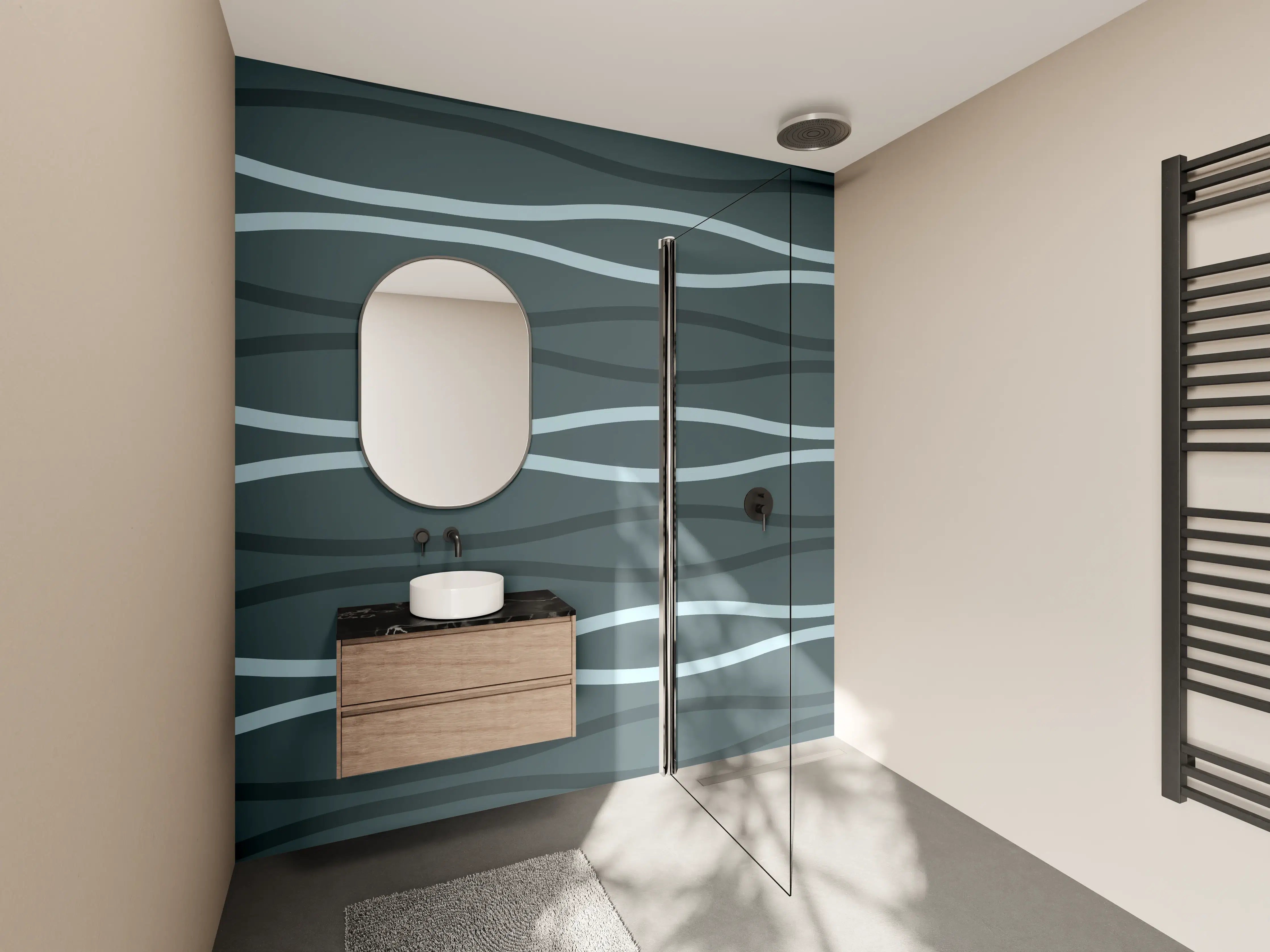 Wandverkleidung Bad - Grau-Blauer Wellen Hintergrund