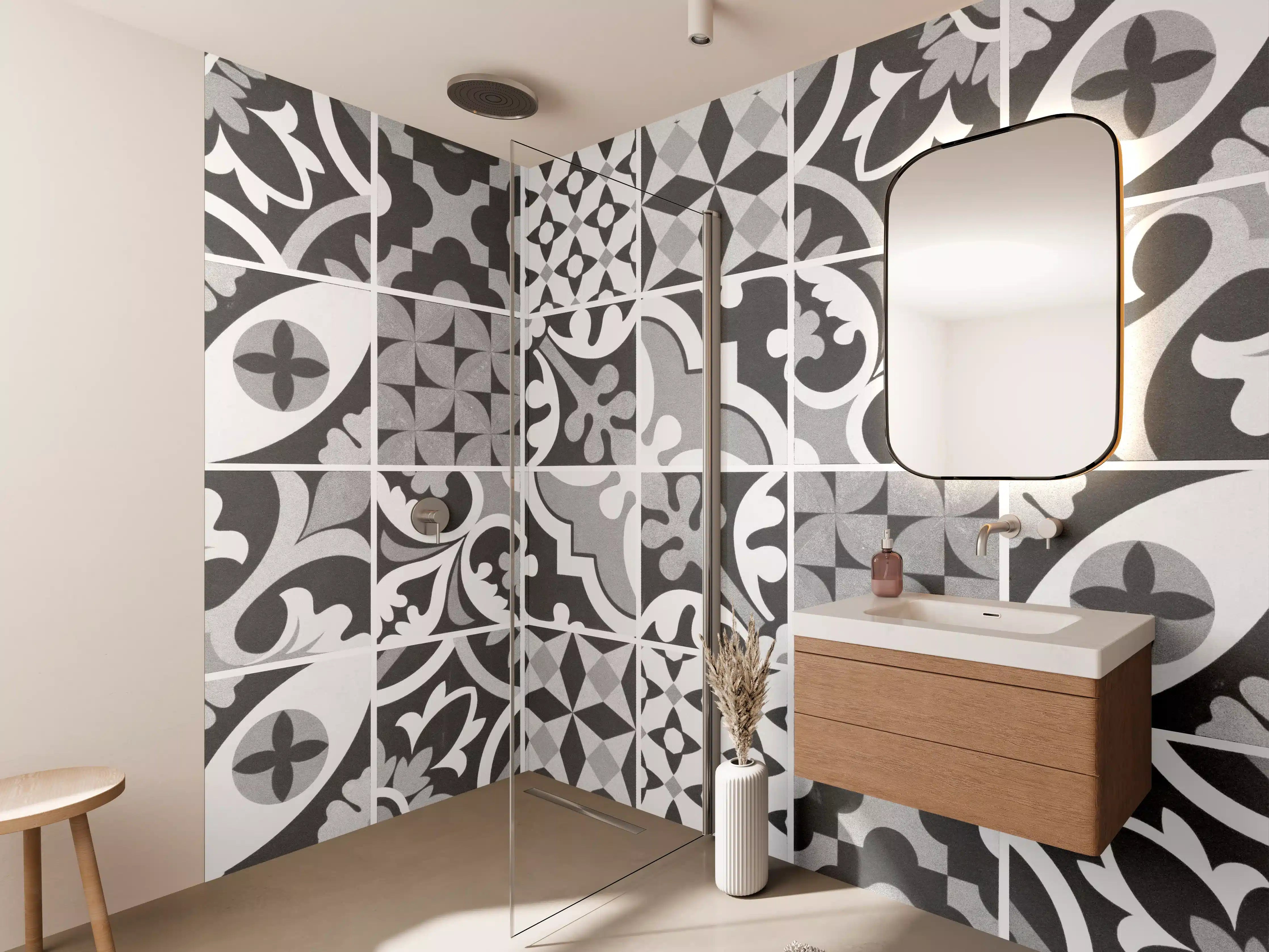 Wandverkleidung Bad - Grau-Weiß Vintage Mosaik