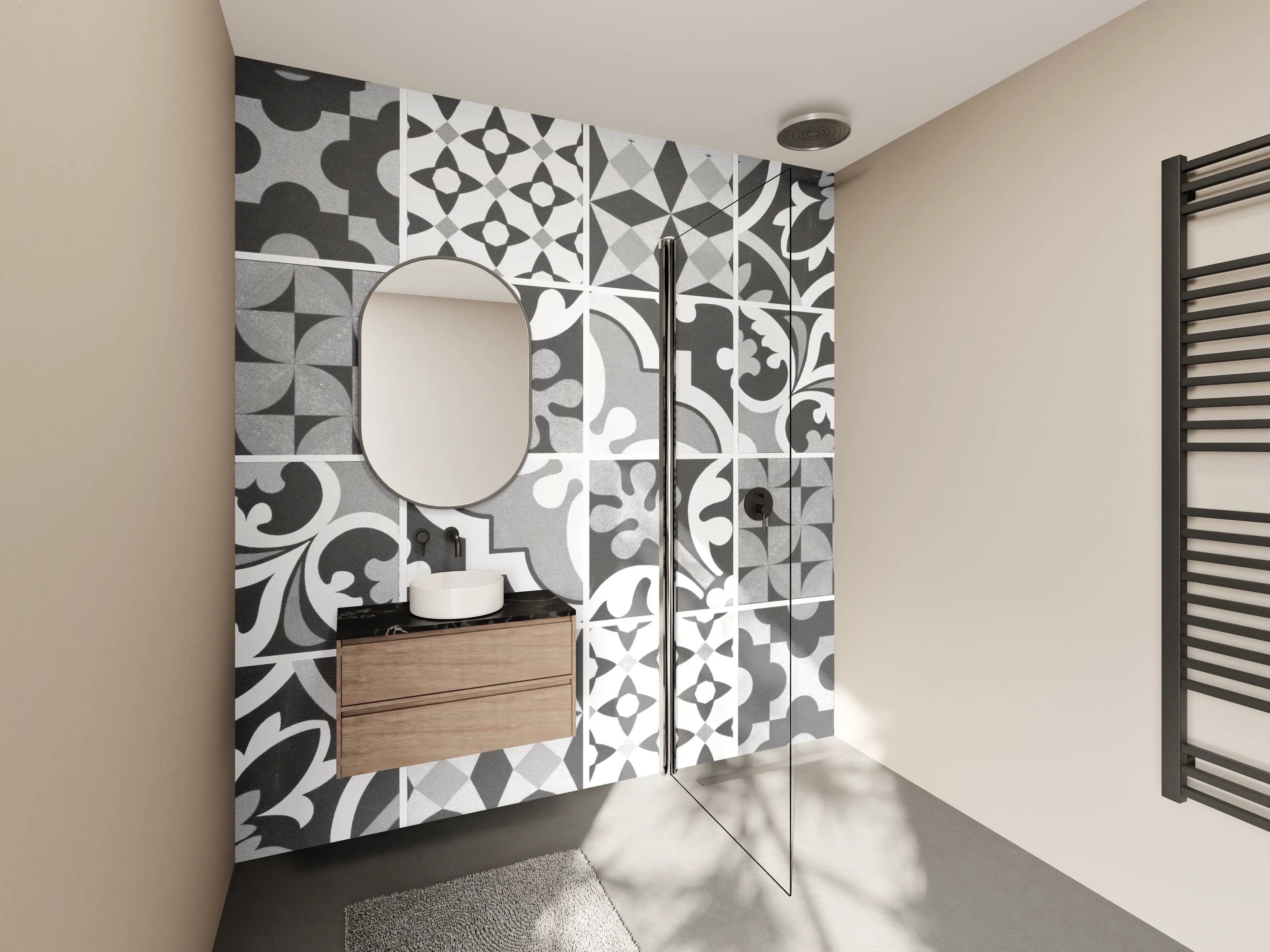 Wandverkleidung Bad - Grau-Weiß Vintage Mosaik