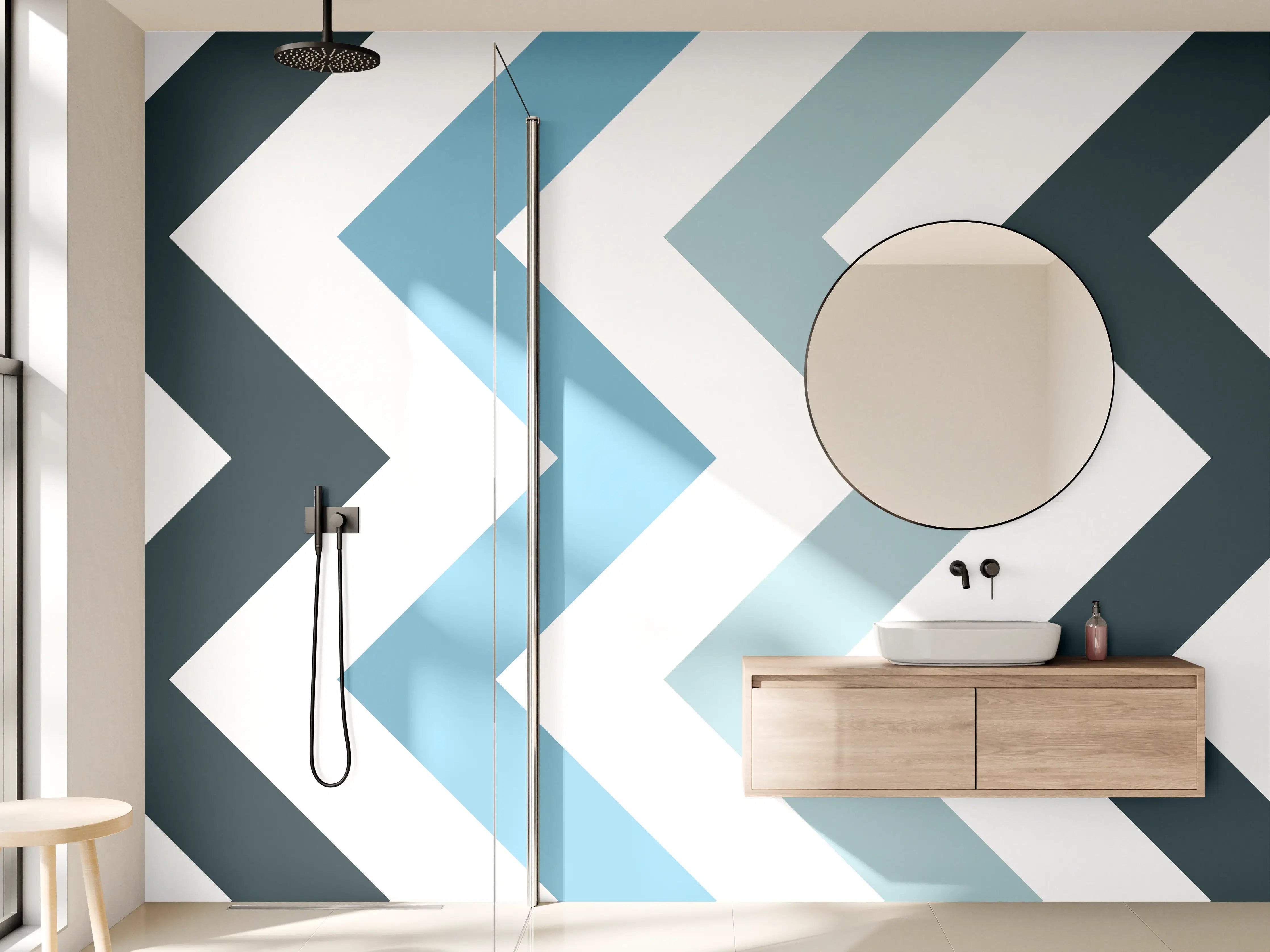 Wandverkleidung Bad - Grau-Weißes Zick-Zack-Design