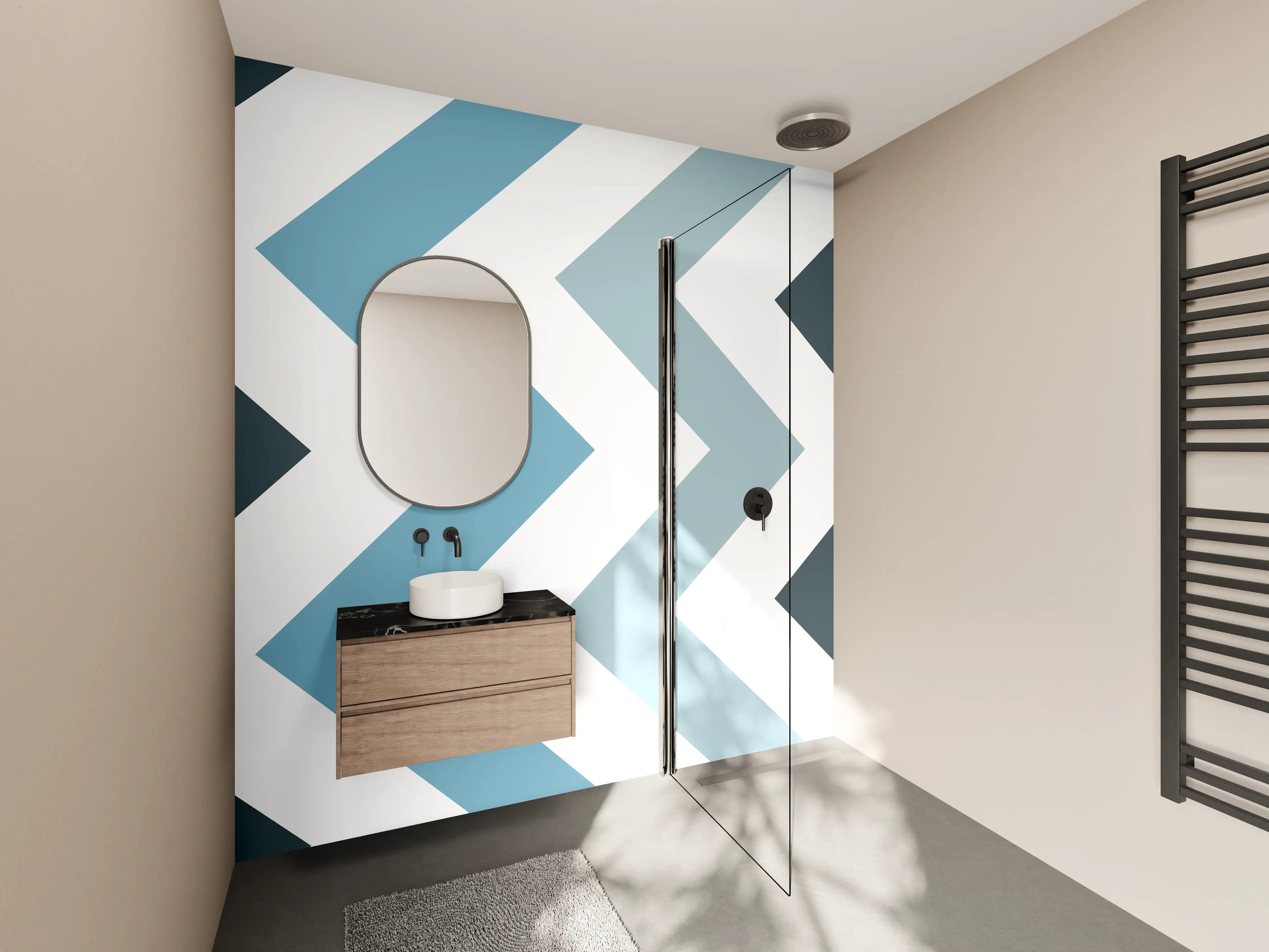 Wandverkleidung Bad - Grau-Weißes Zick-Zack-Design