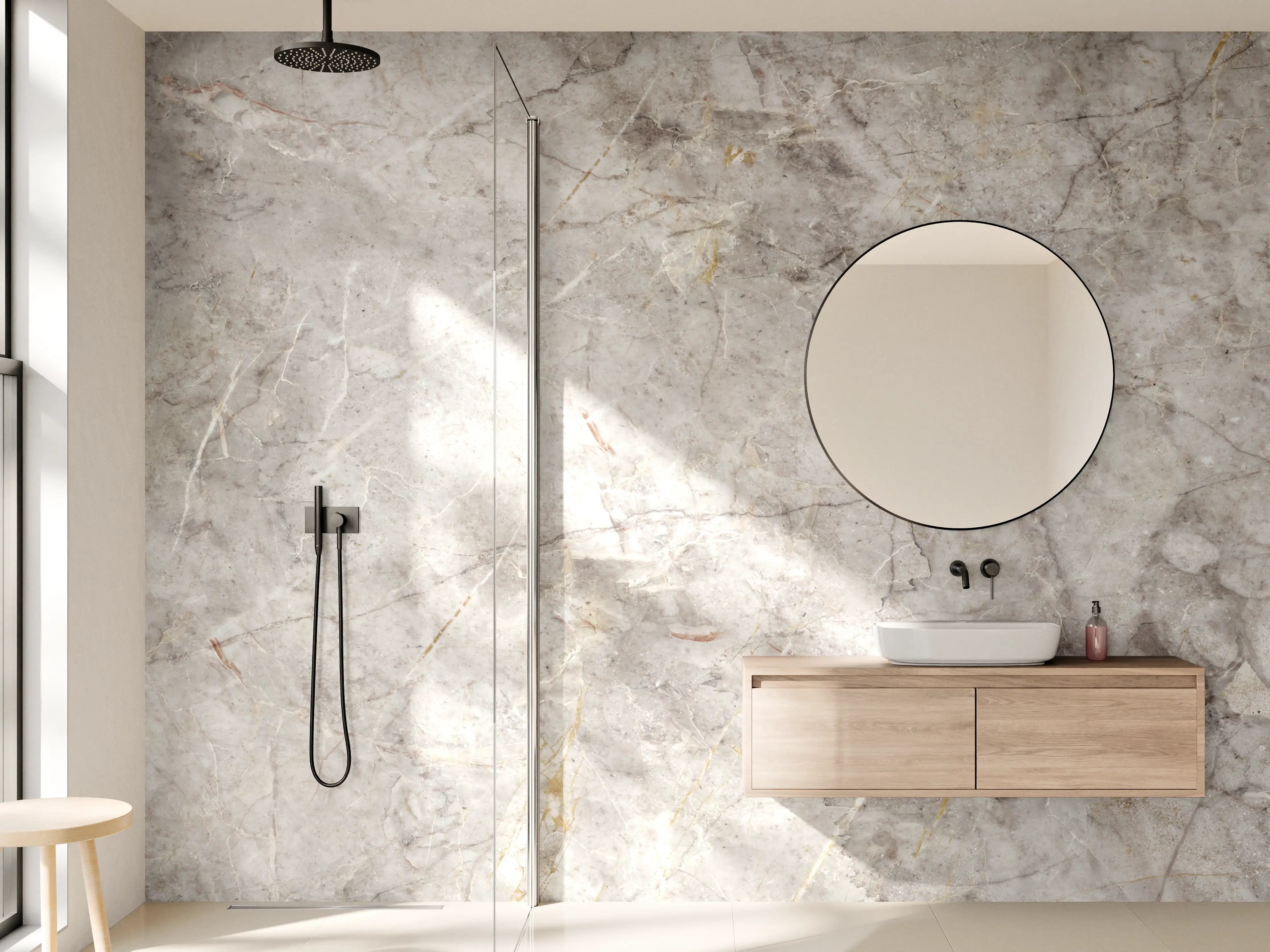 Wandverkleidung Bad - Grau-beige-texturierte Wandverkleidung