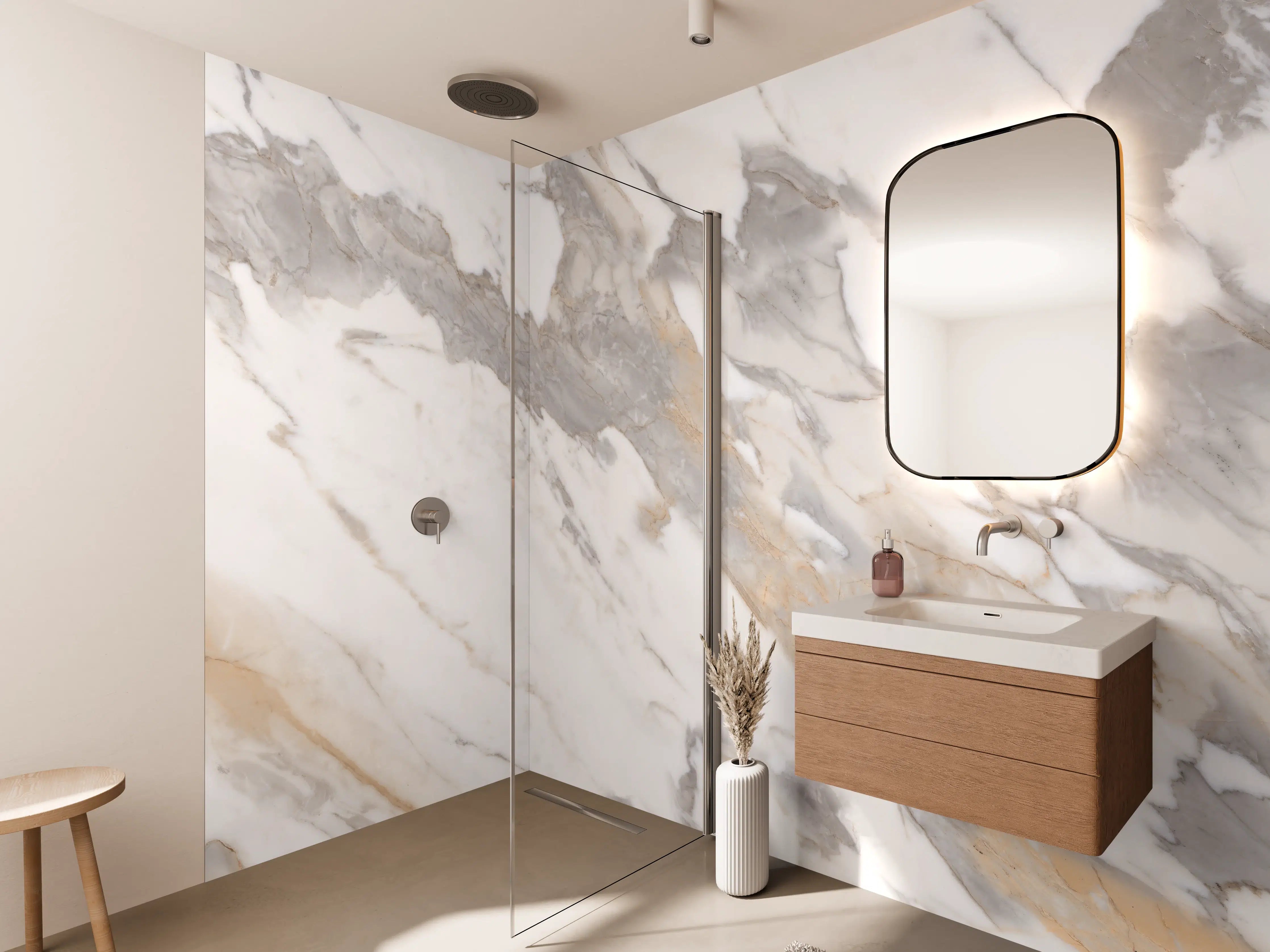 Wandverkleidung Bad - Grau-beiger abstrakter Marmor