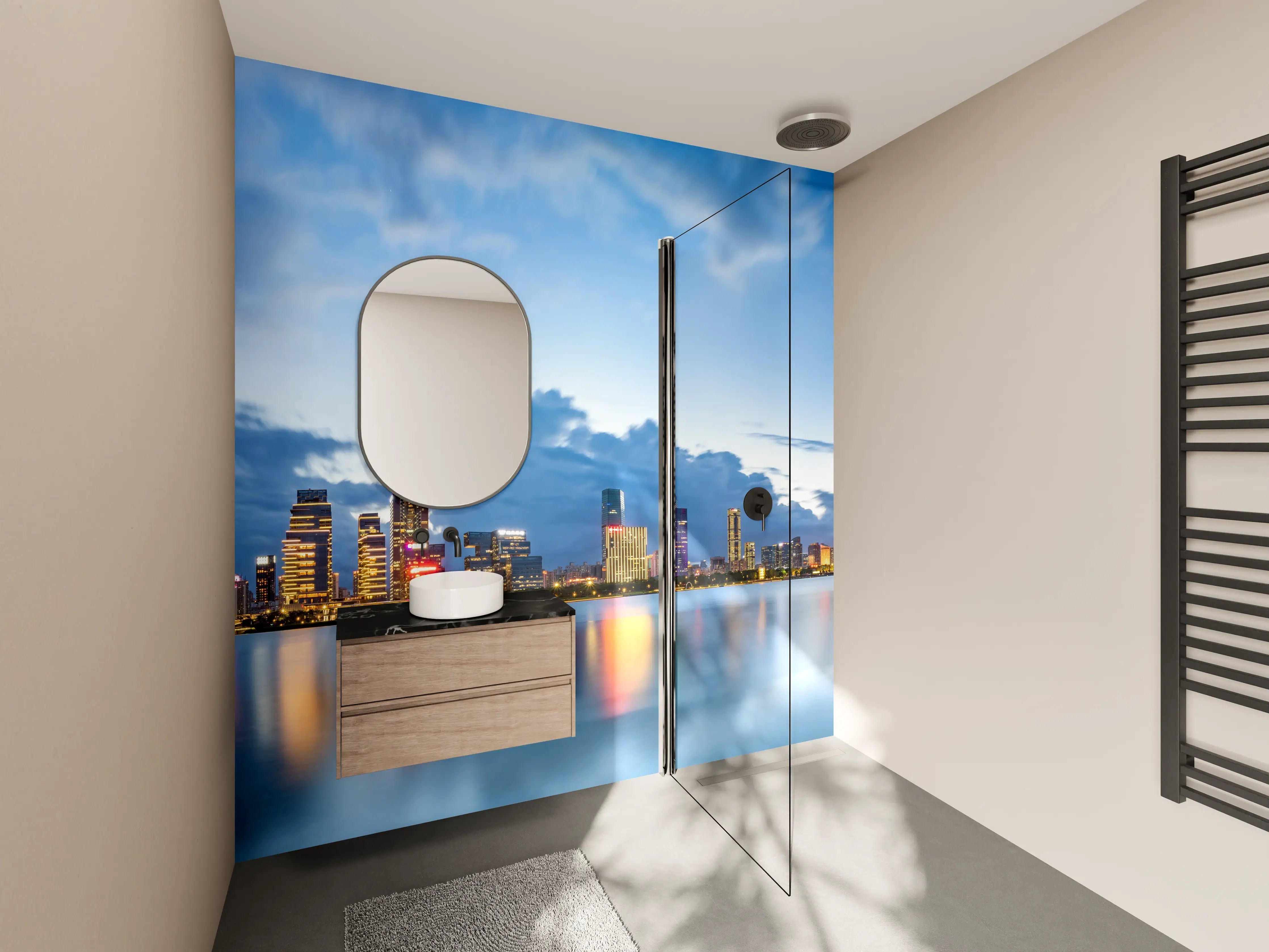 Wandverkleidung Bad - Grau im Abendlicht