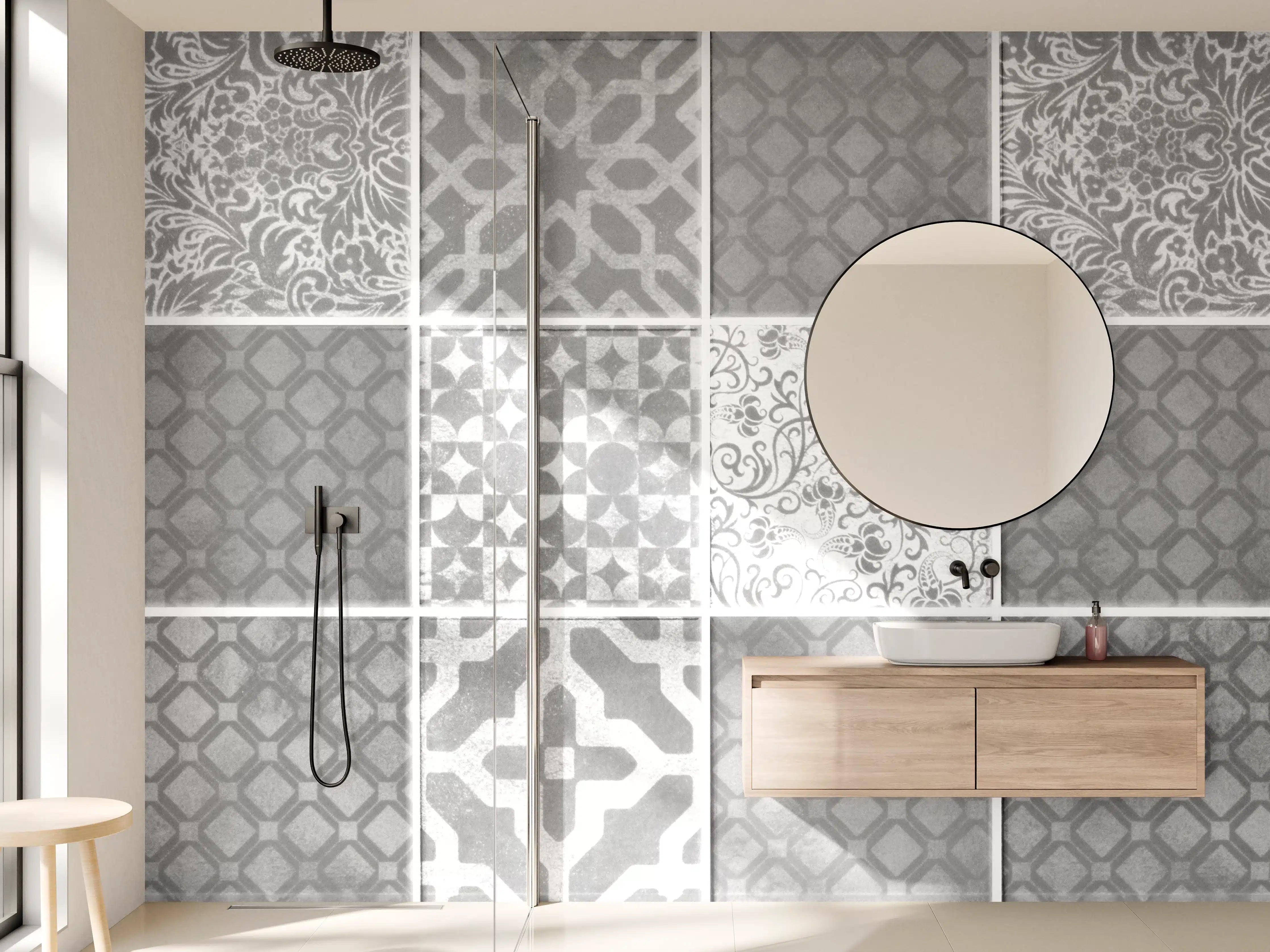 Wandverkleidung Bad - Grau weiße Vintage Mosaik Textur