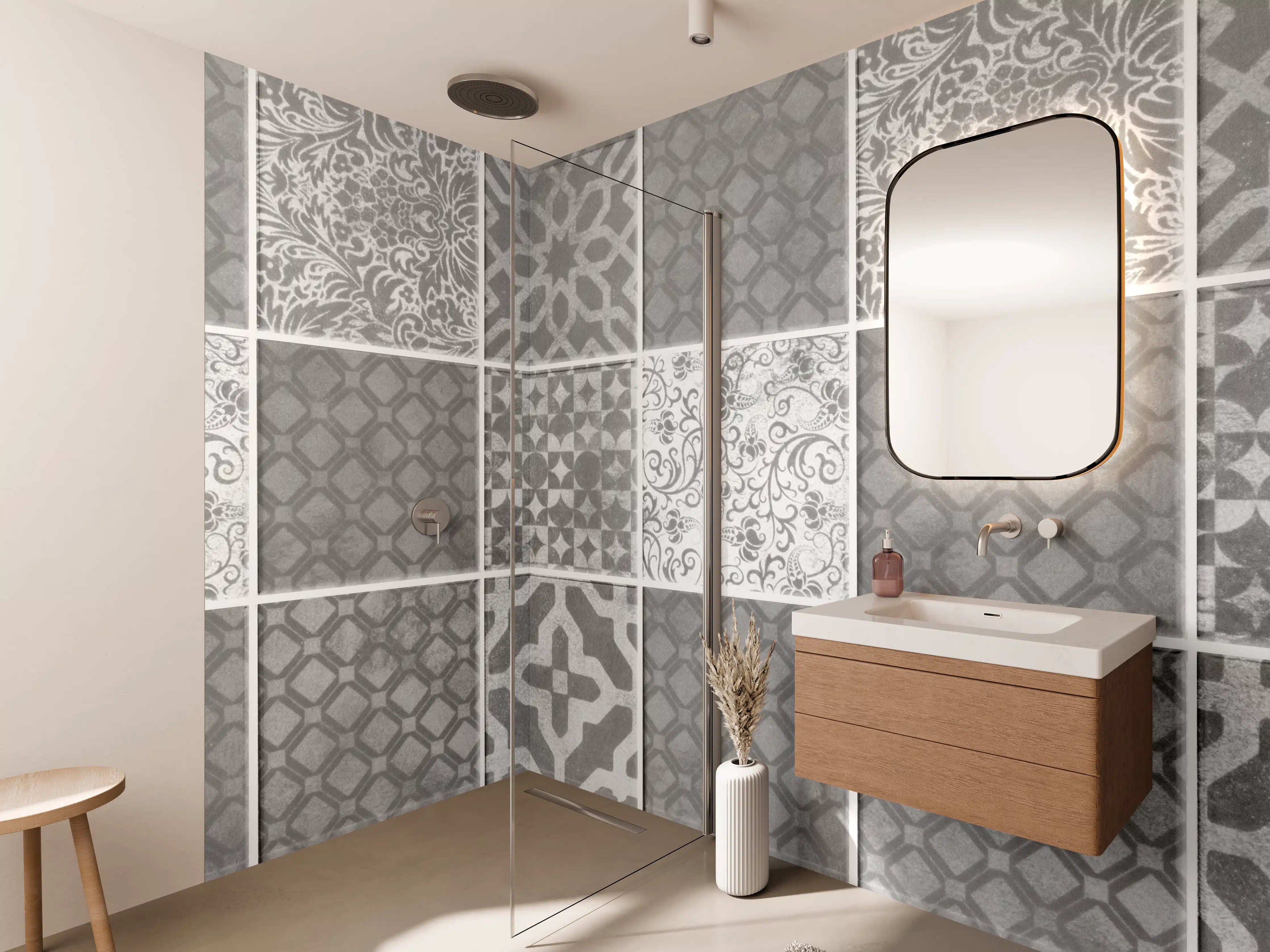 Wandverkleidung Bad - Grau weiße Vintage Mosaik Textur