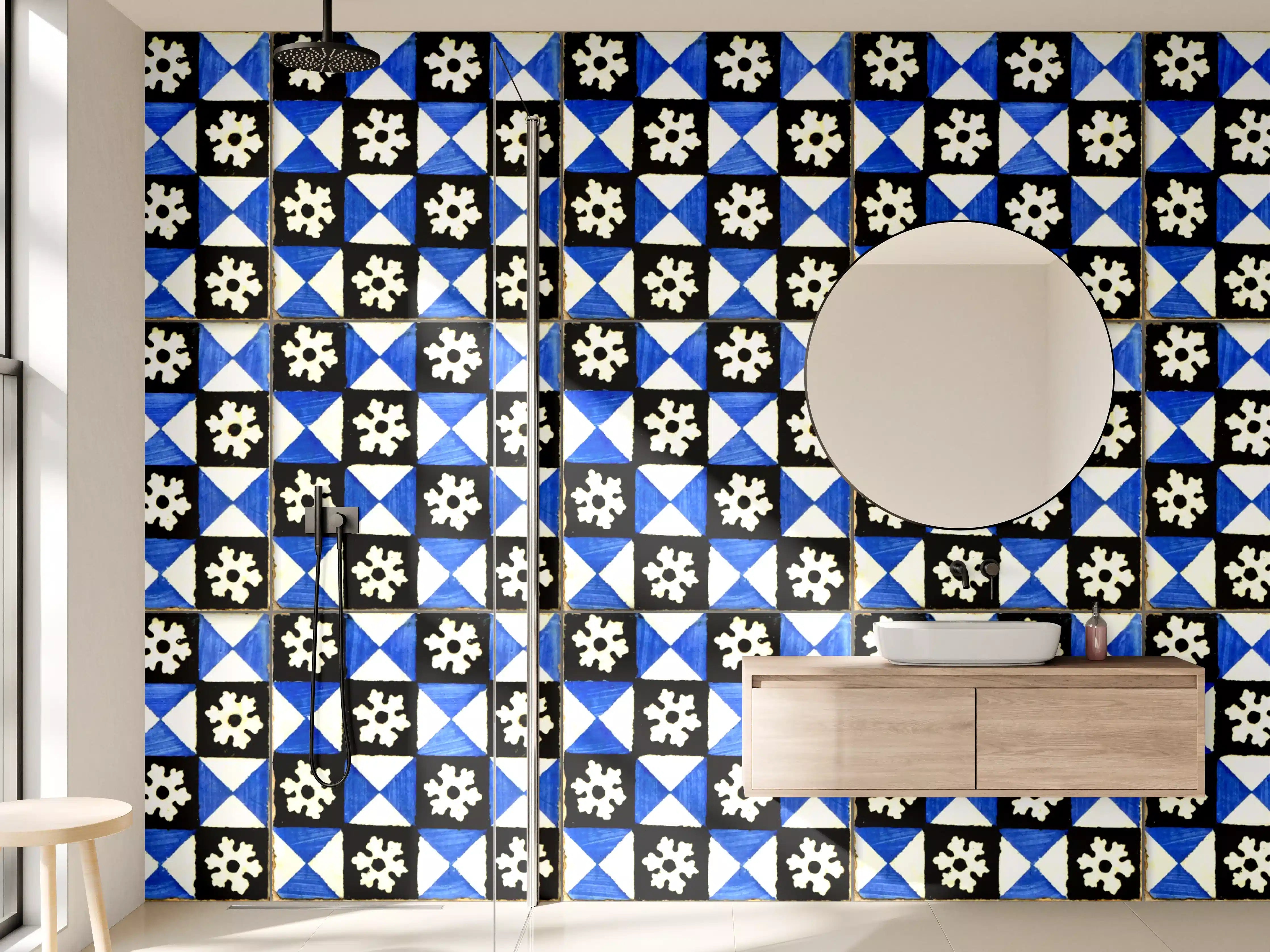 Wandverkleidung Bad - Graue Blau-Weiße Fliesenpracht