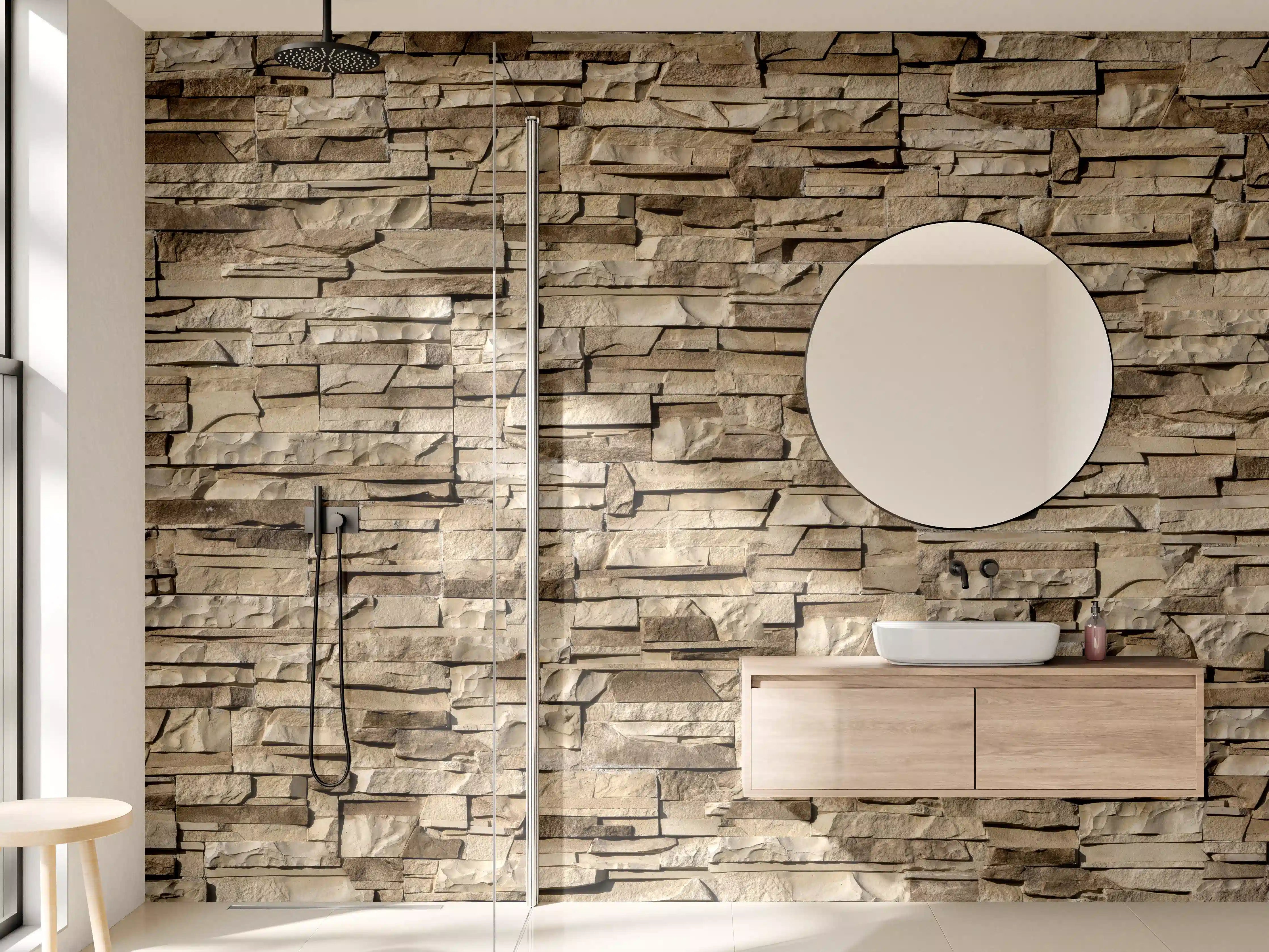 Wandverkleidung Bad - Graue Erdtön-Mauerkunst