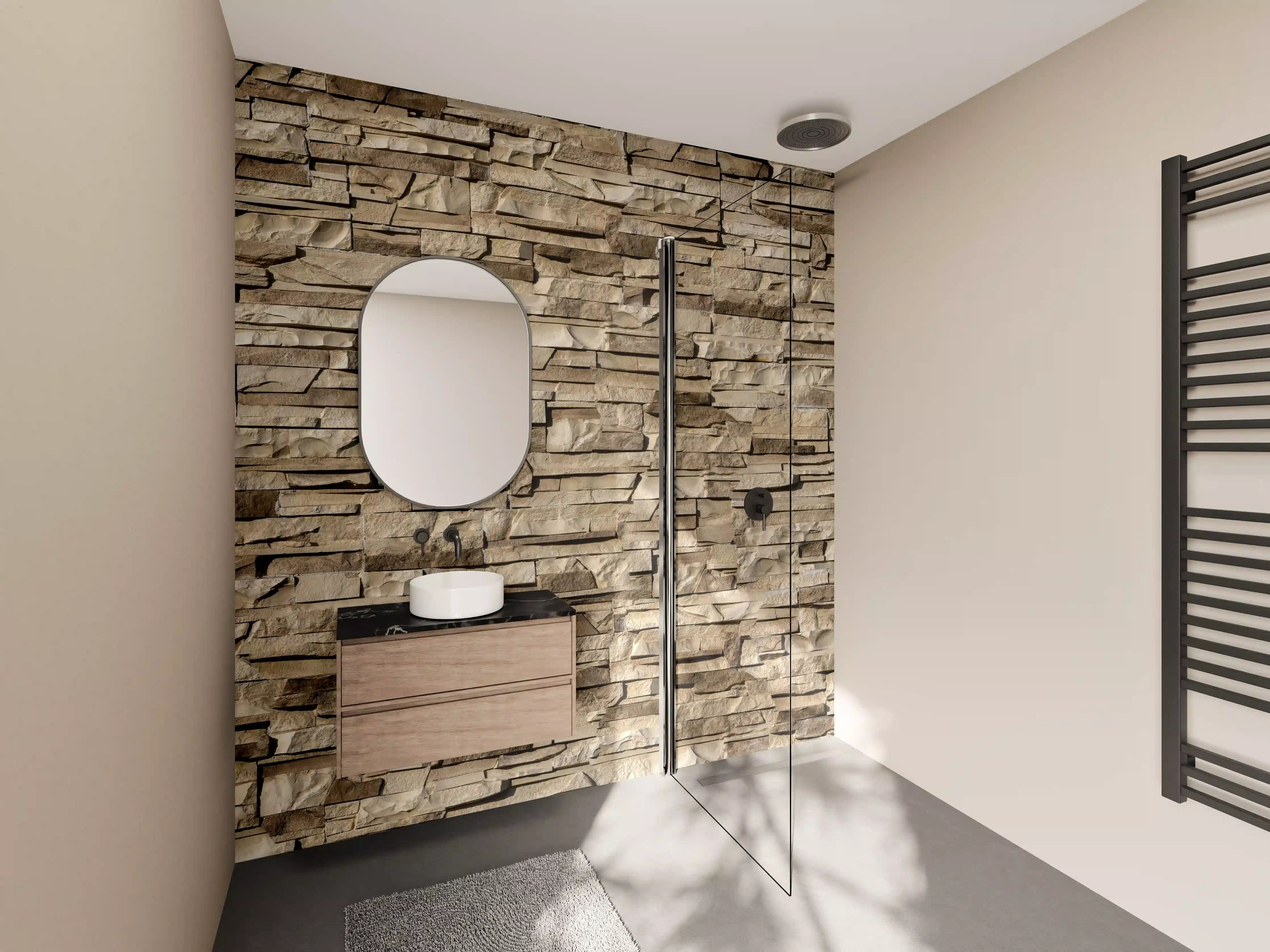 Wandverkleidung Bad - Graue Erdtön-Mauerkunst