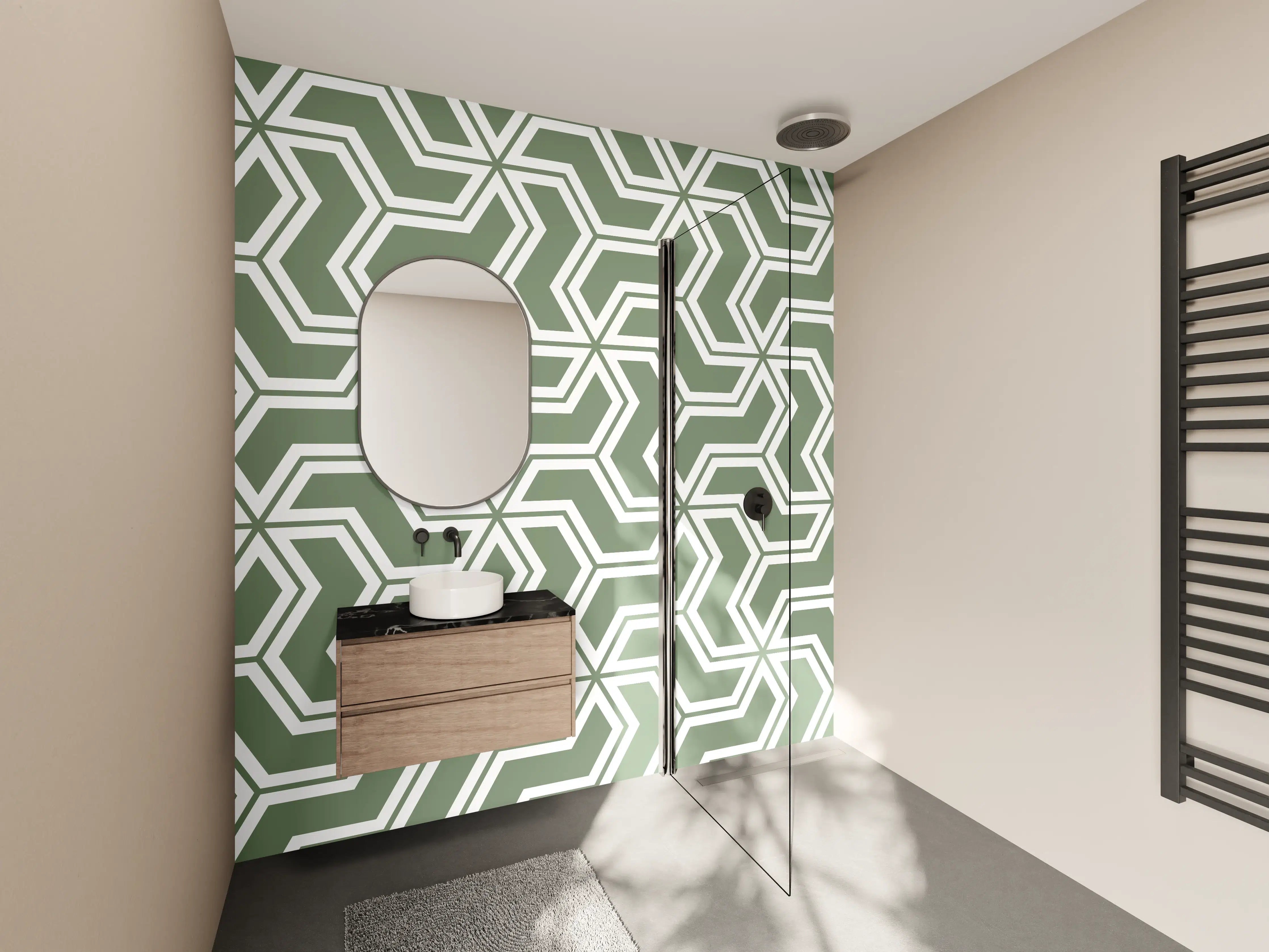 Wandverkleidung Bad - Graue Geometrie-Wandgestaltung