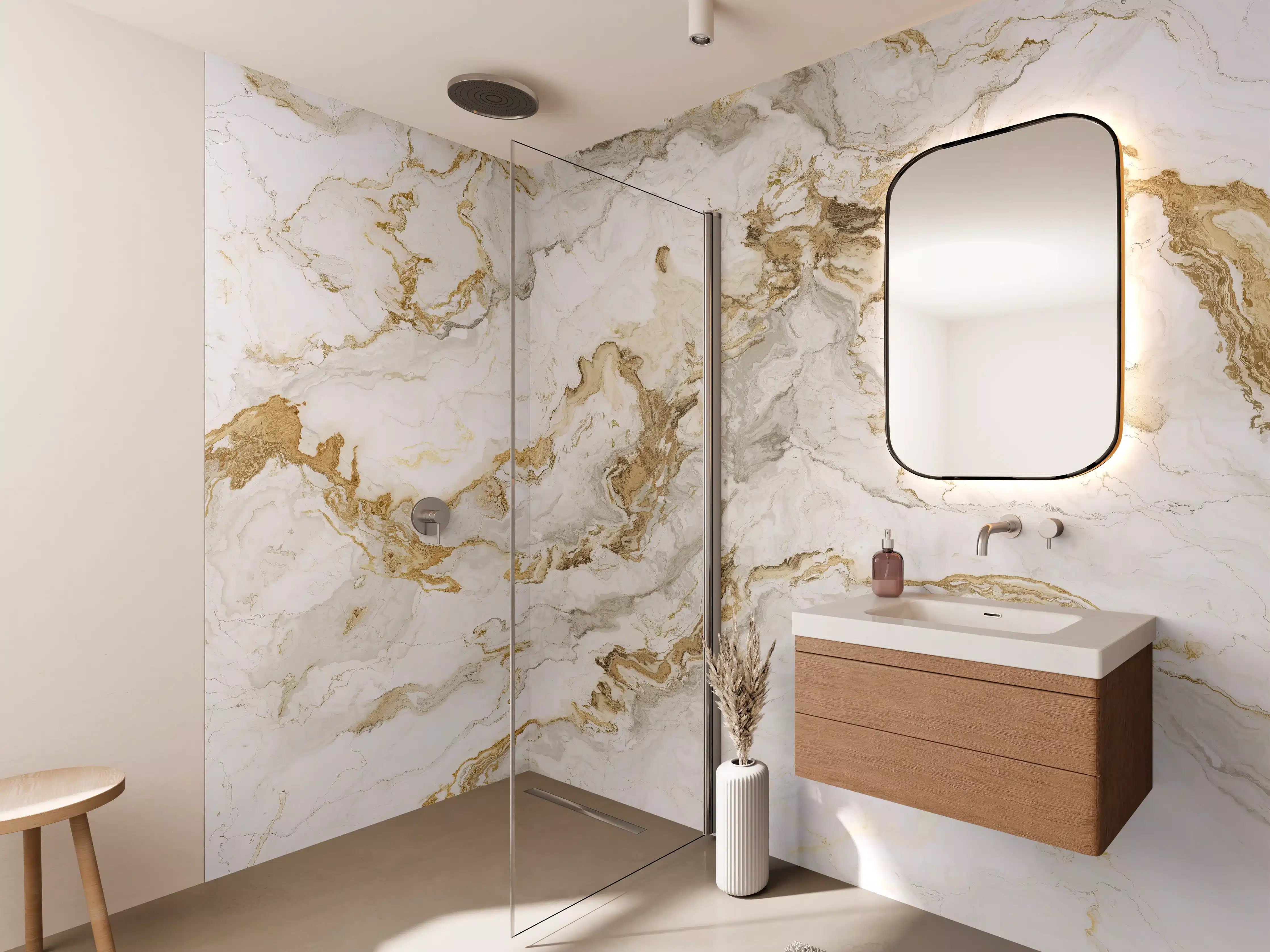 Wandverkleidung Bad - Graue Goldmarmor-Textur