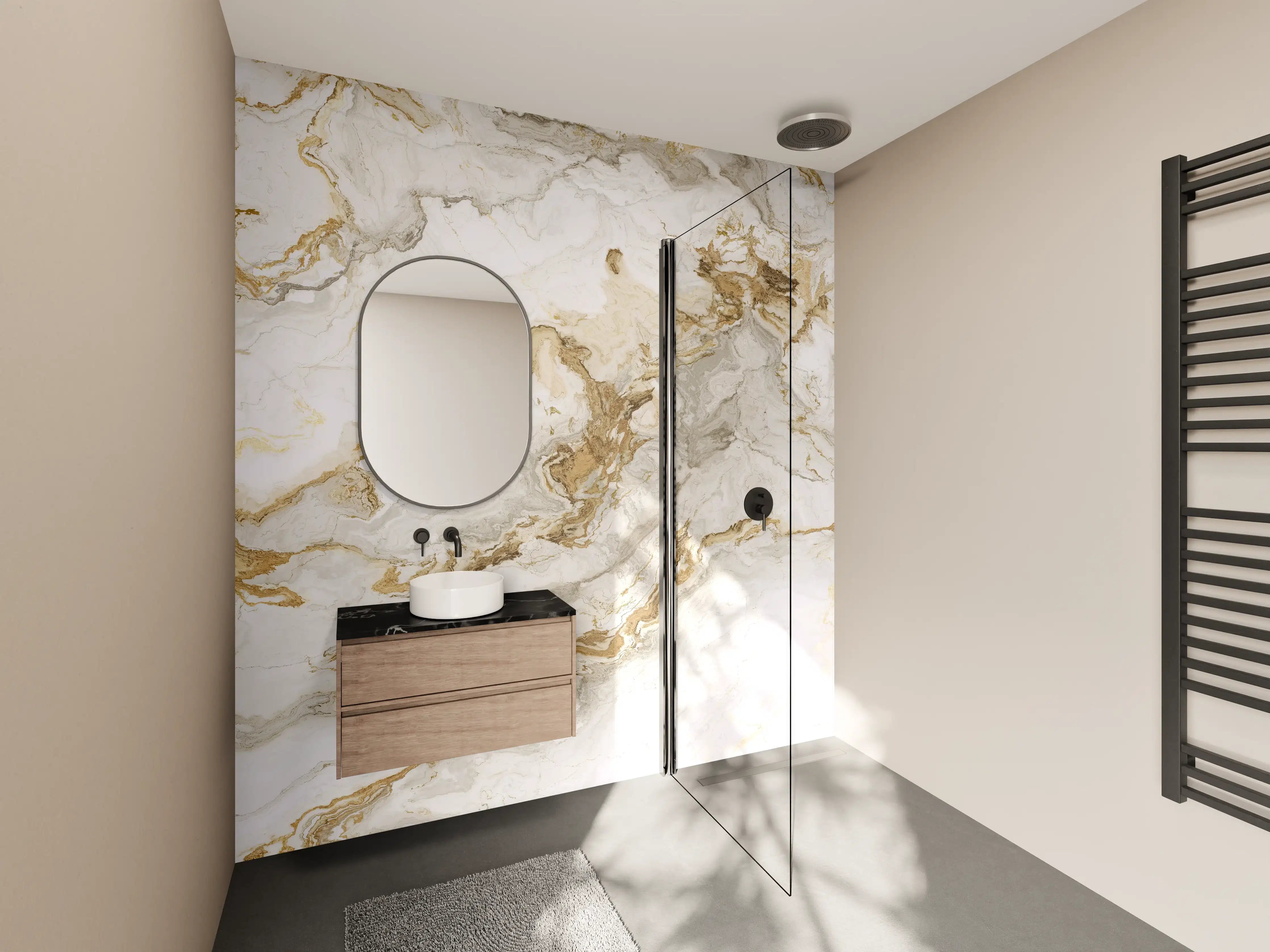 Wandverkleidung Bad - Graue Goldmarmor-Textur
