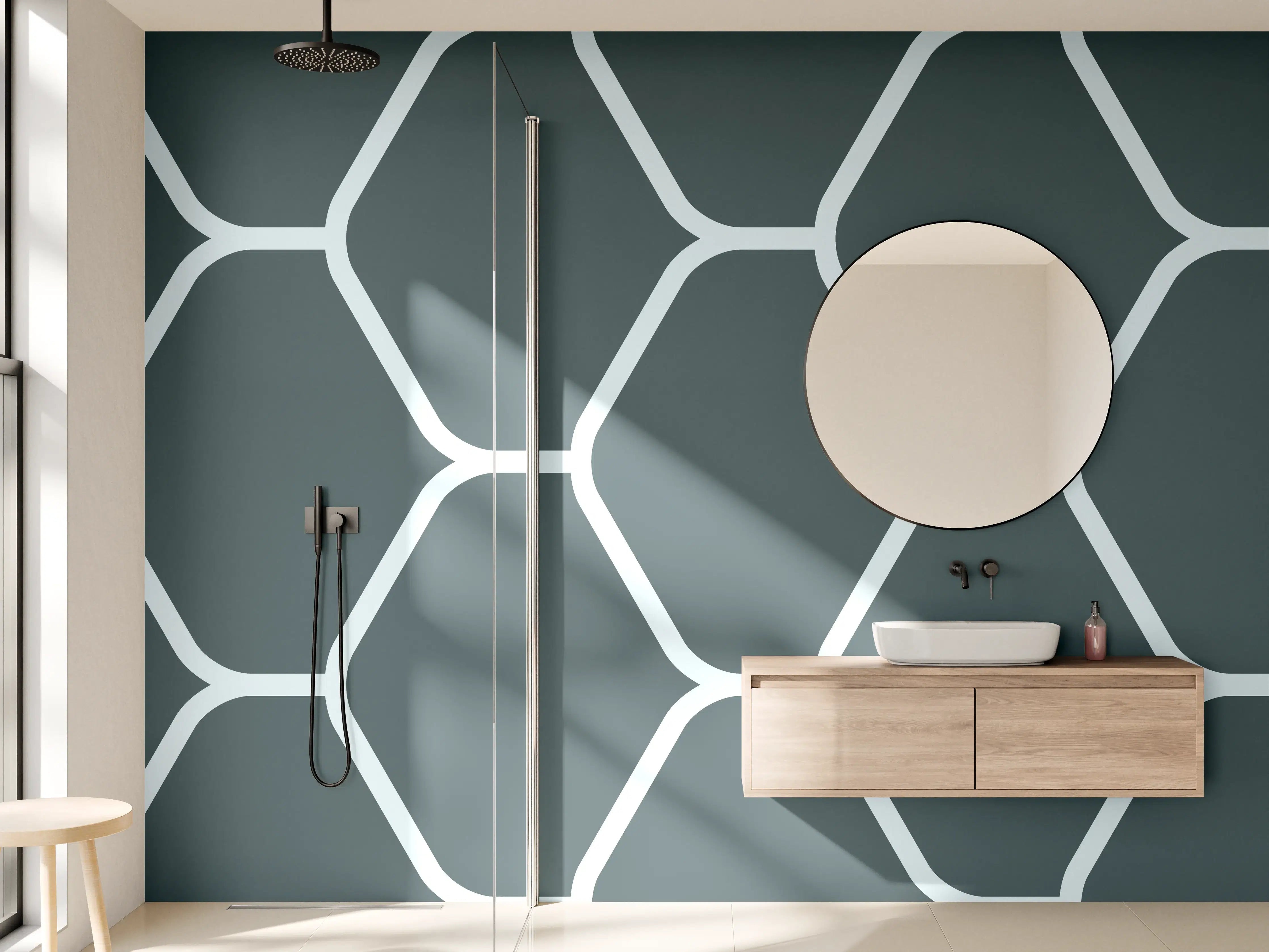 Wandverkleidung Bad - Graue Hexagon-Muster Tapete