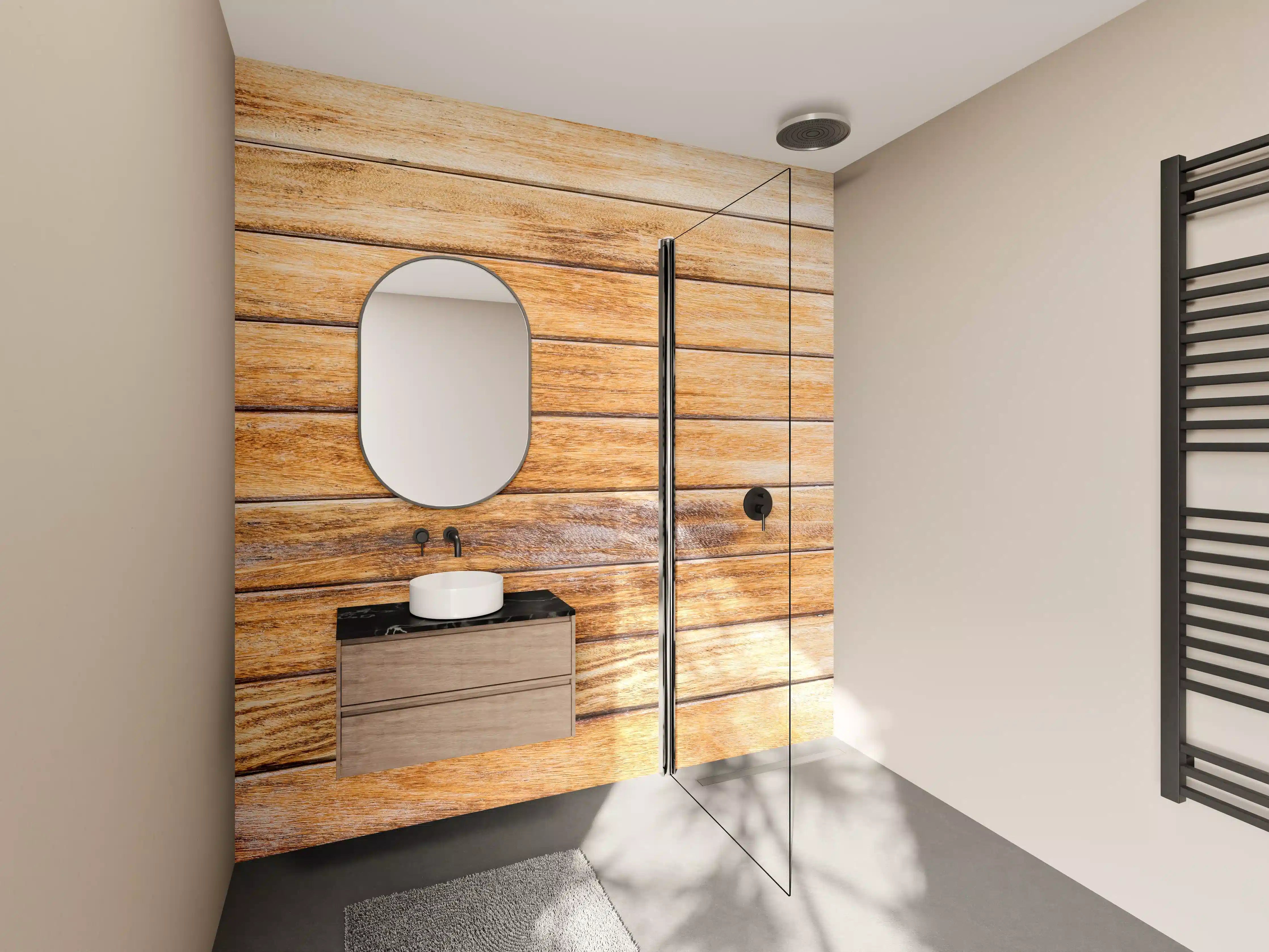 Wandverkleidung Bad - Graue Holzmaserung mit natürlichem Charme