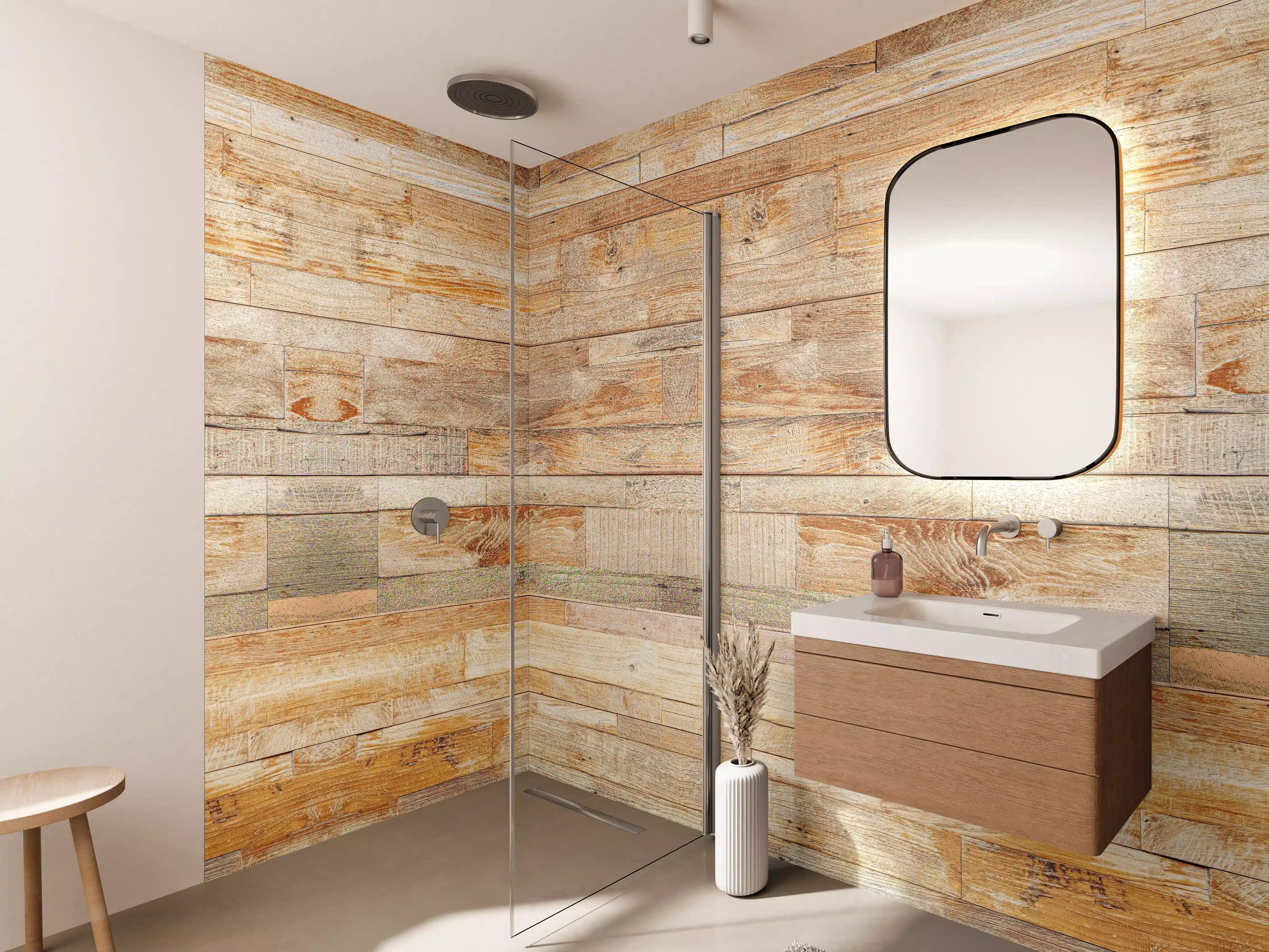 Wandverkleidung Bad - Graue Holzoptik Feinheit