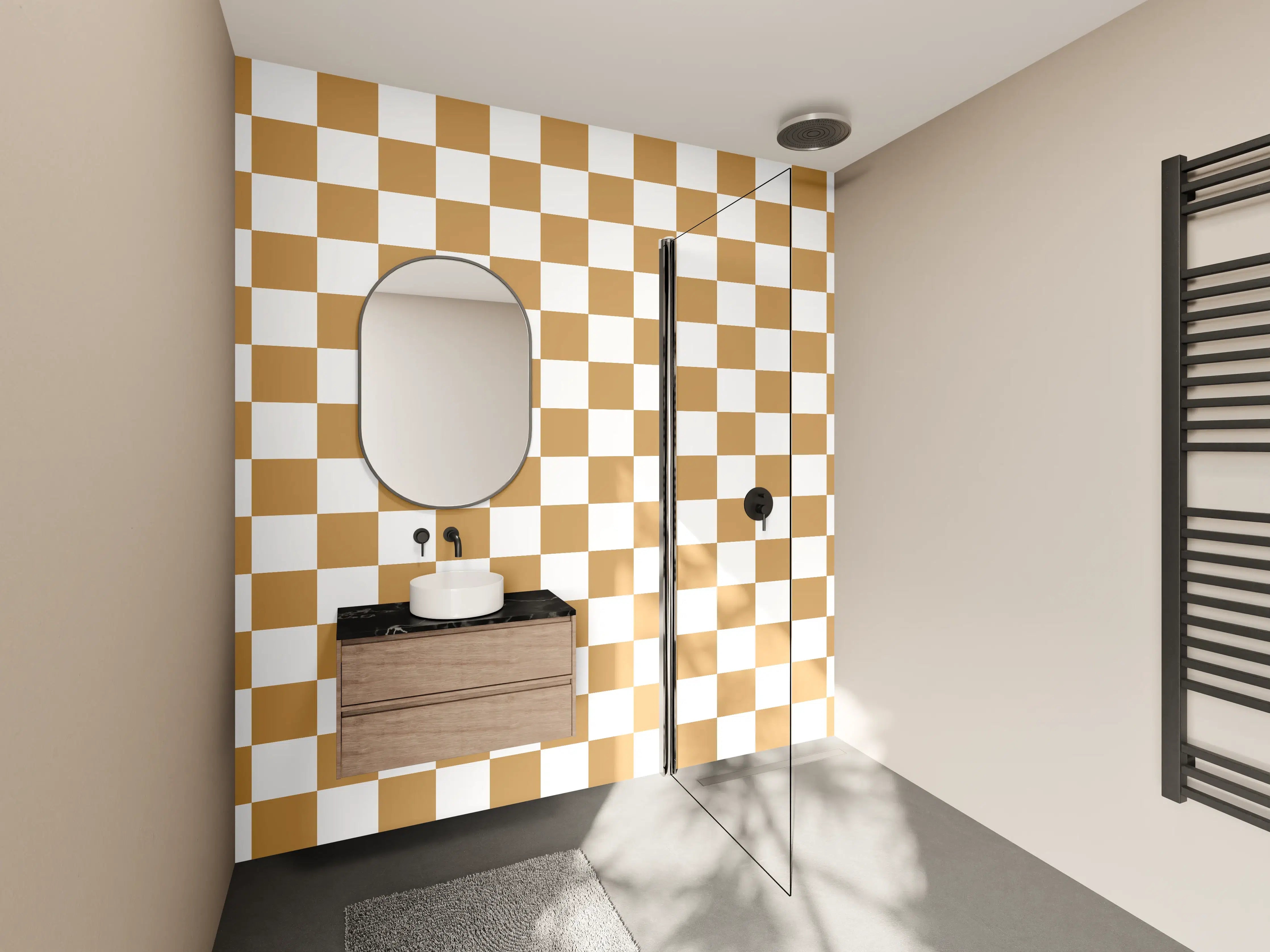 Wandverkleidung Bad - Graue Karomuster-Wandgestaltung