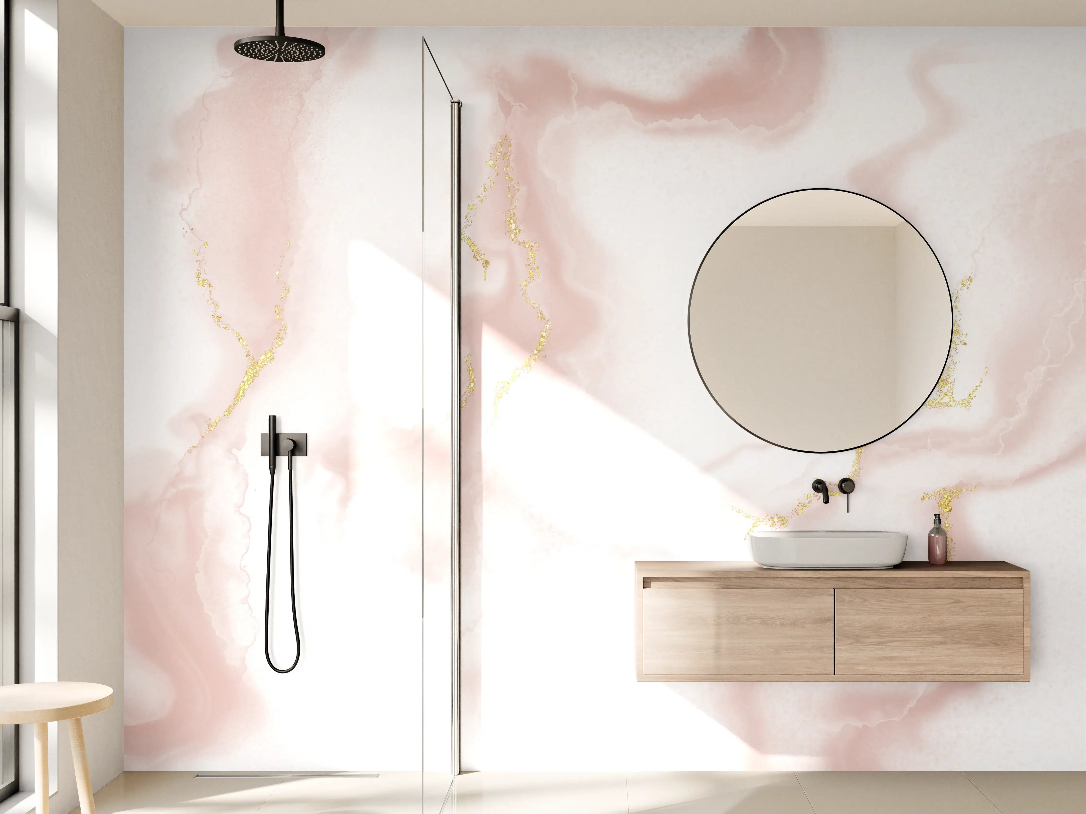 Wandverkleidung Bad - Graue Marmor-Highlights mit Goldlinien