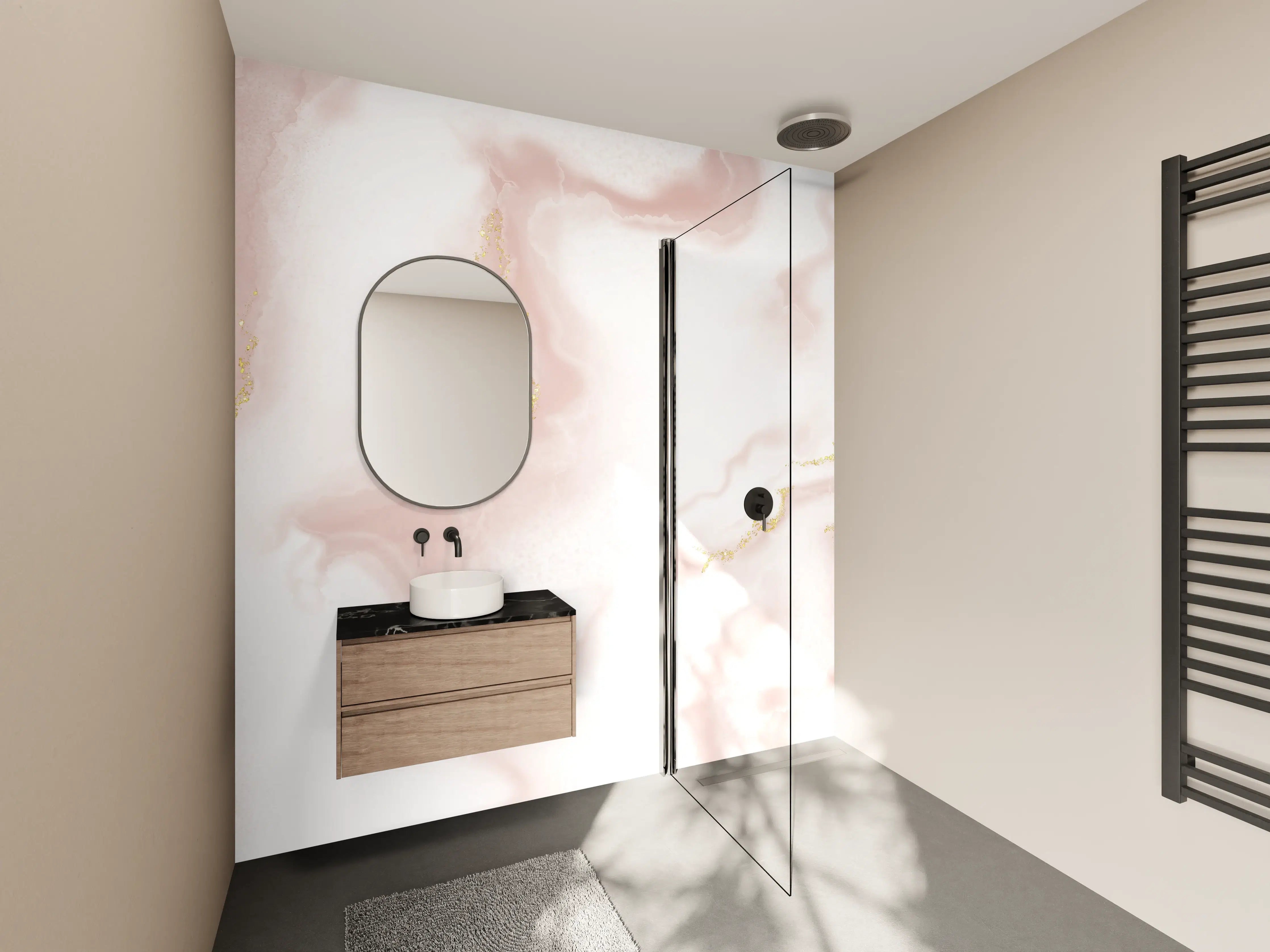 Wandverkleidung Bad - Graue Marmor-Highlights mit Goldlinien
