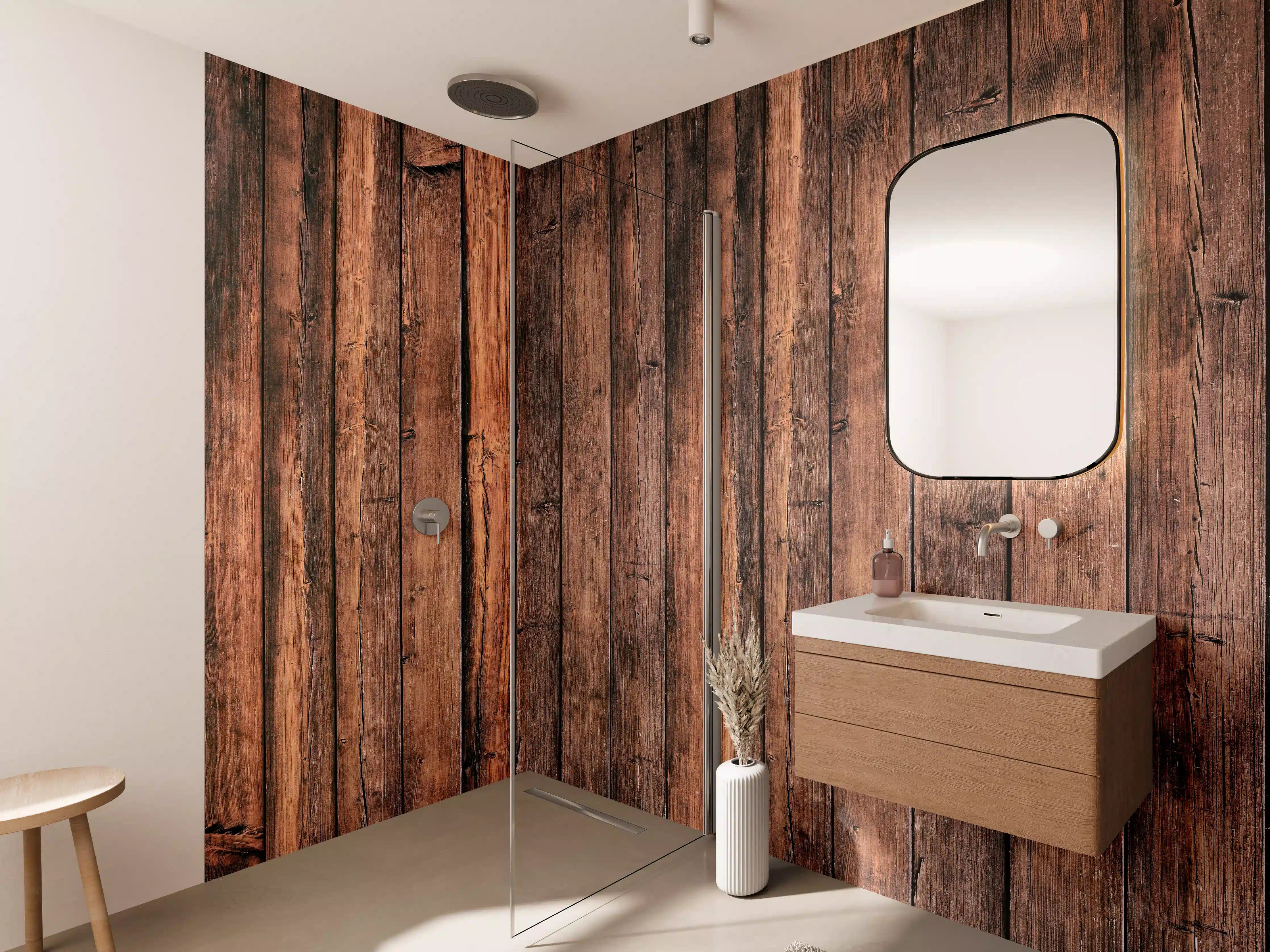 Wandverkleidung Bad - Graue Maserung: Warme Holzwand
