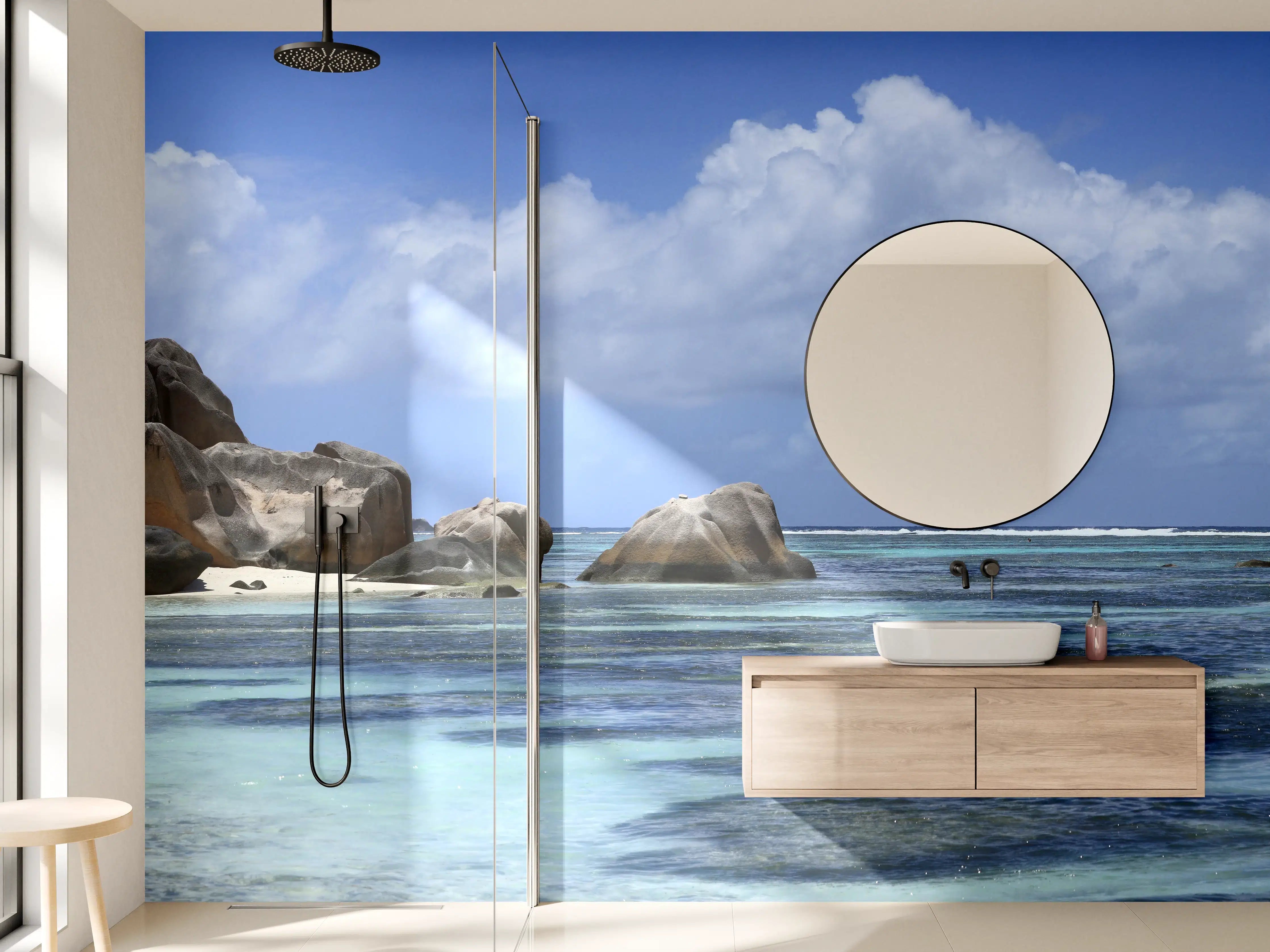 Wandverkleidung Bad - Graue Meeresbrise am Strand