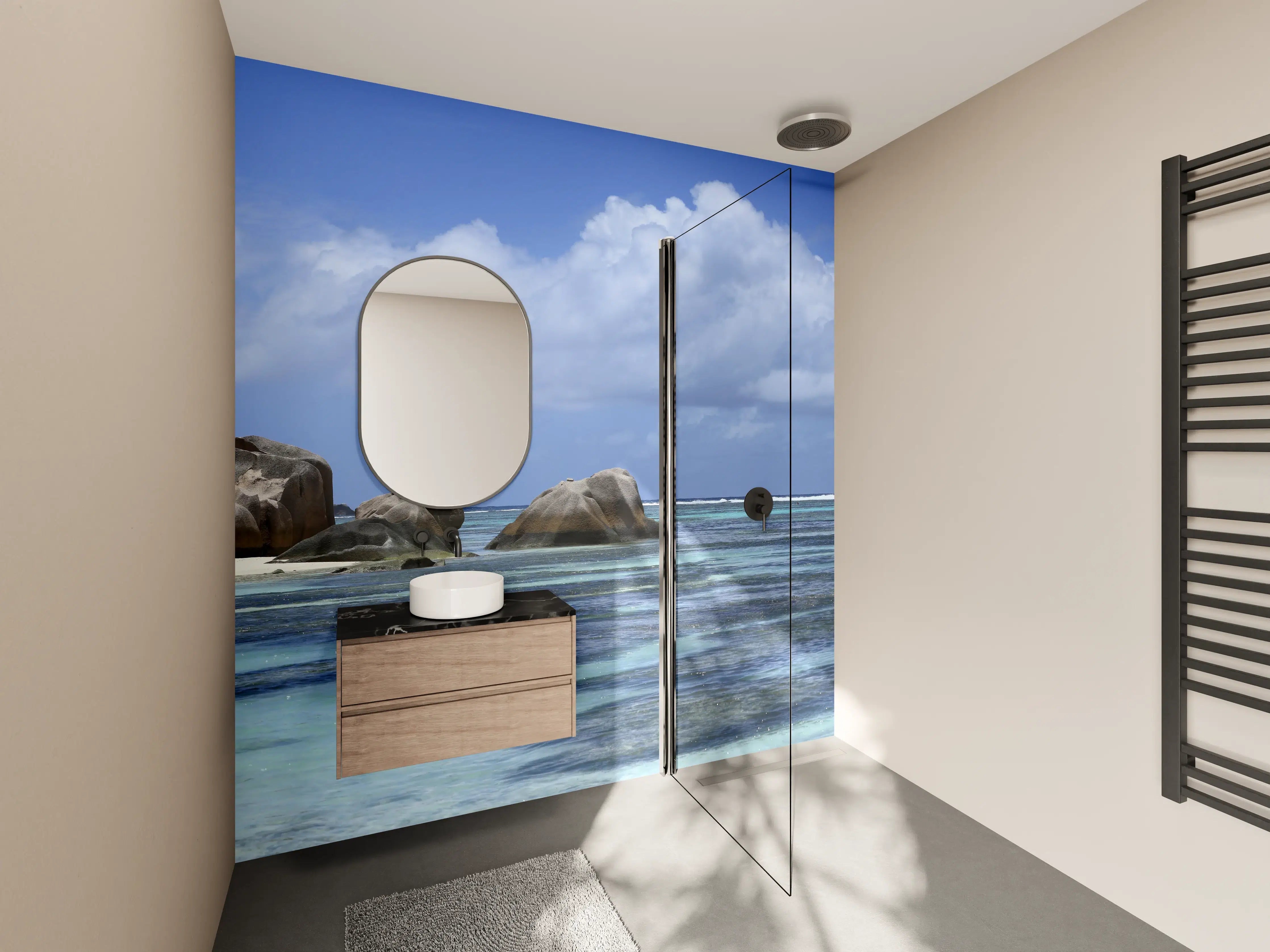 Wandverkleidung Bad - Graue Meeresbrise am Strand