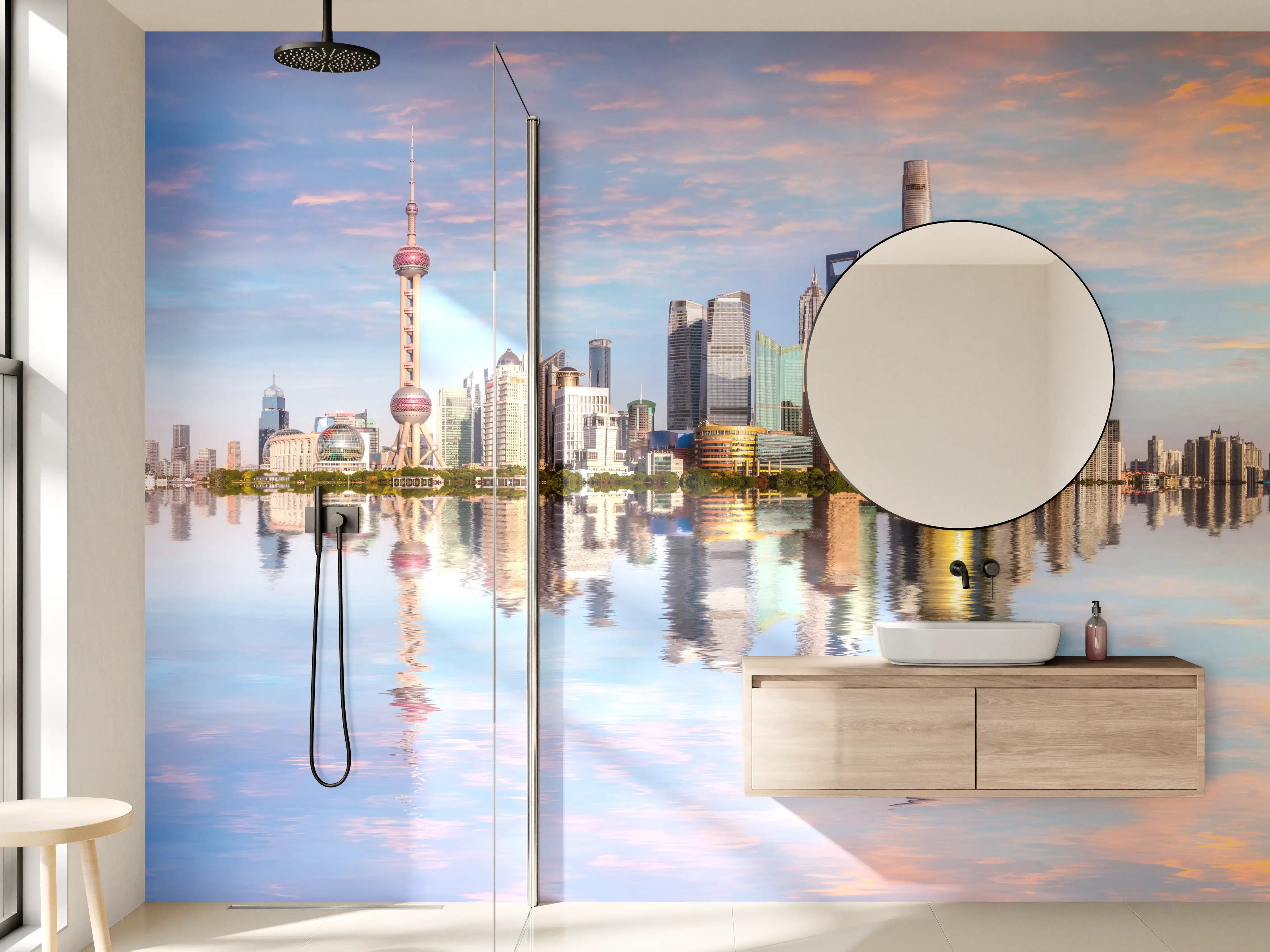 Wandverkleidung Bad - Graue Morgensilhouette