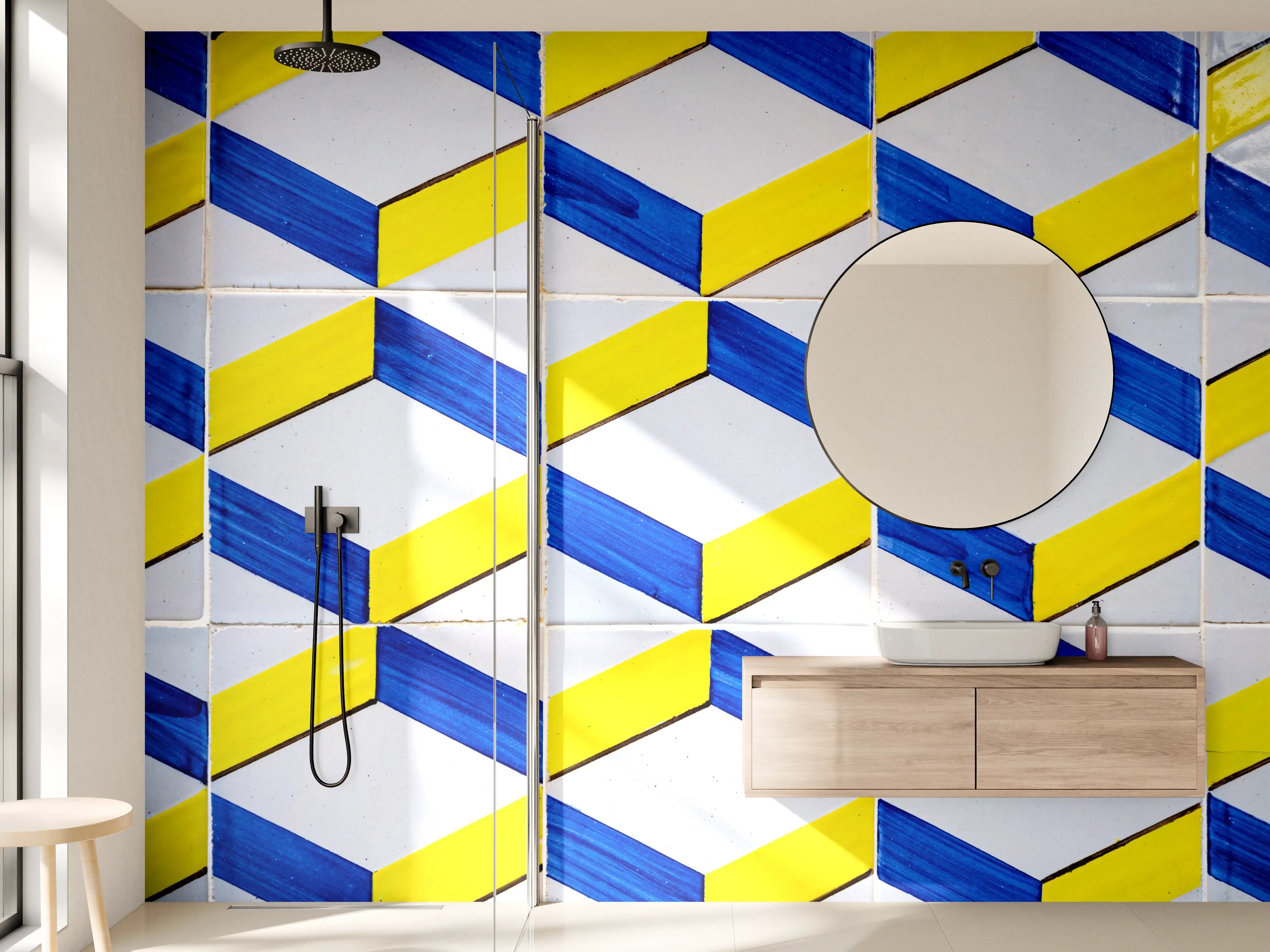 Wandverkleidung Bad - Graue Ornamente in Weiß