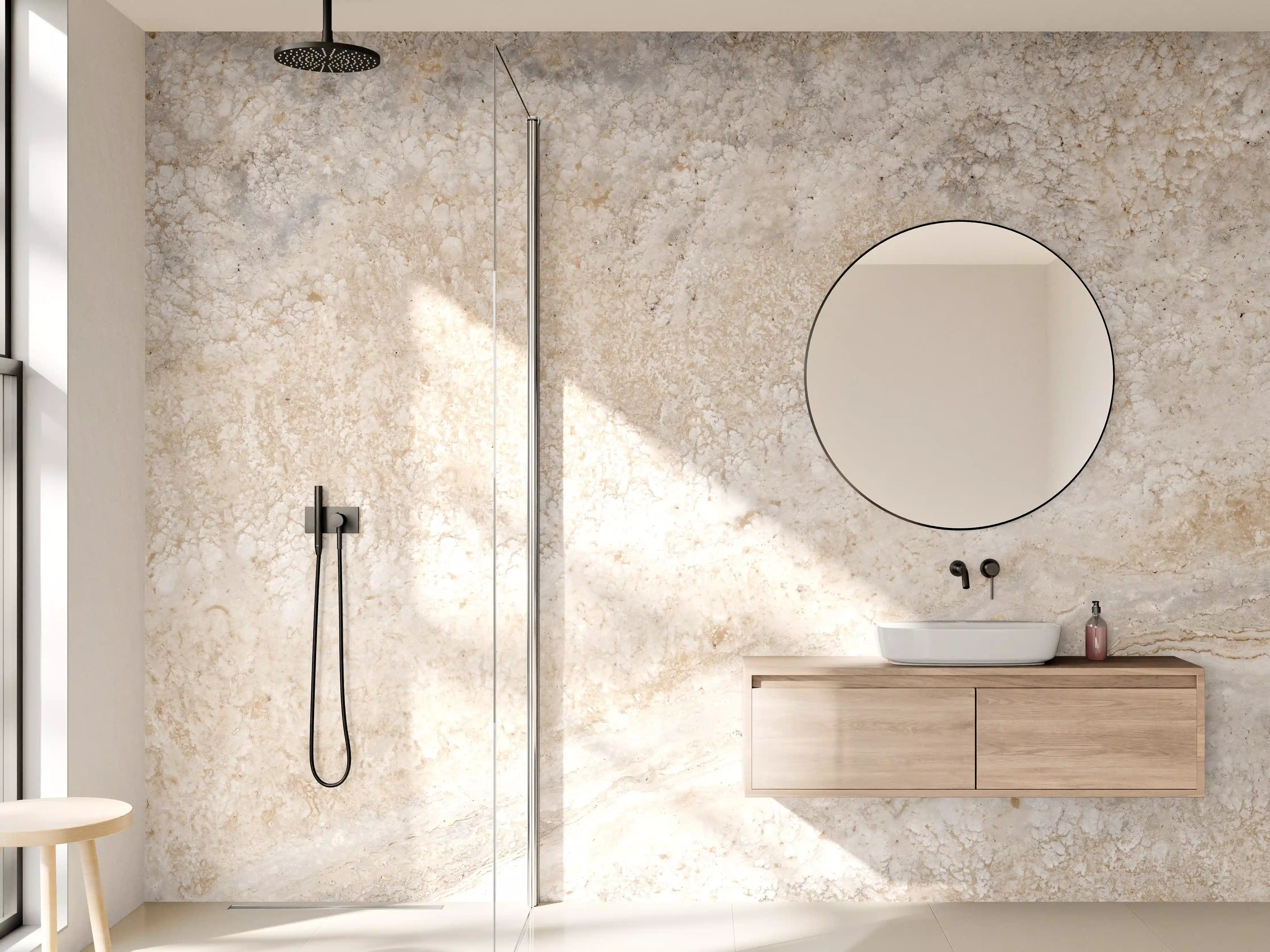 Wandverkleidung Bad - Graue Sandstein-Detailaufnahme