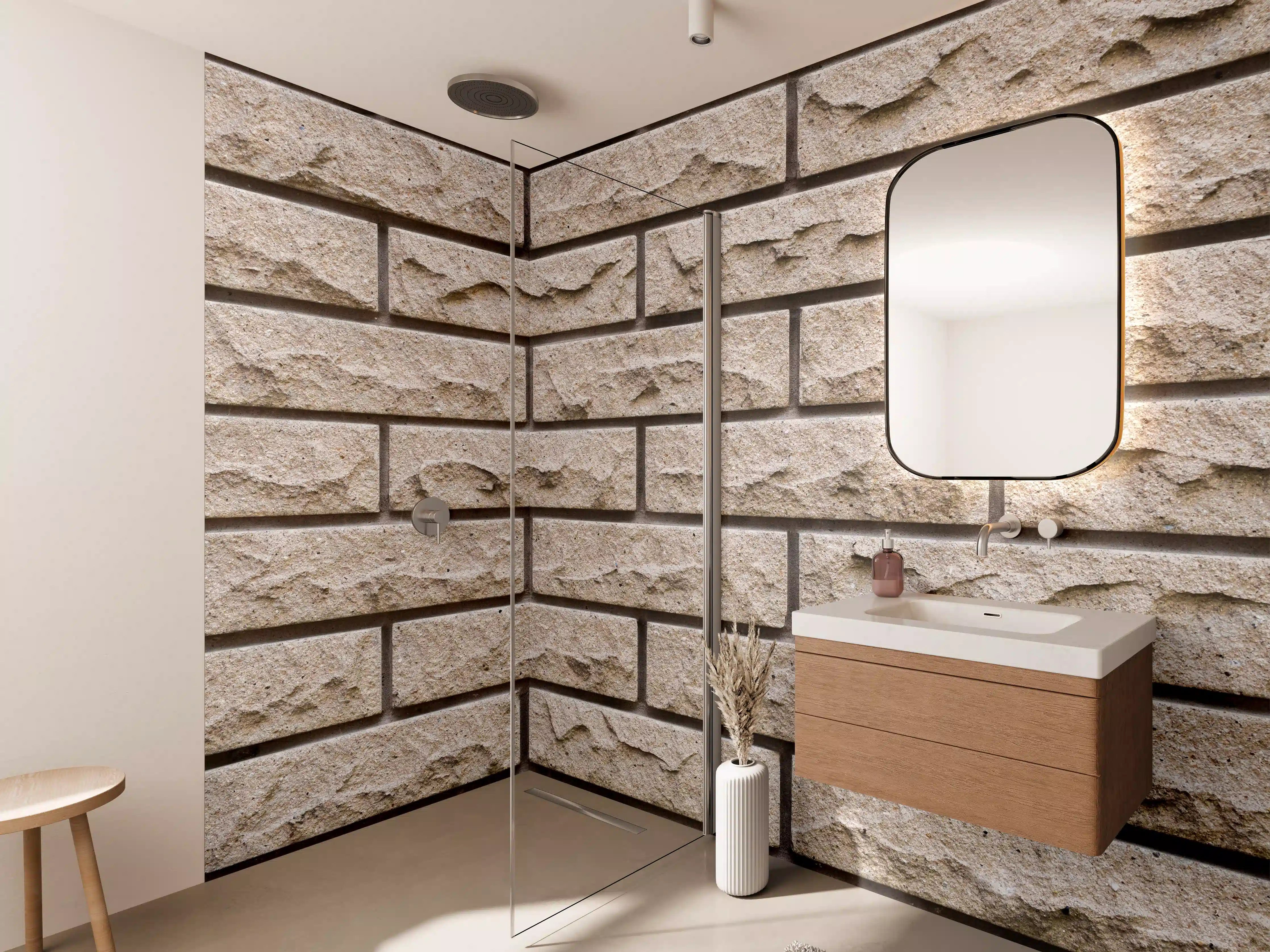 Wandverkleidung Bad - Graue Sandsteinmauer mit weißer Textur