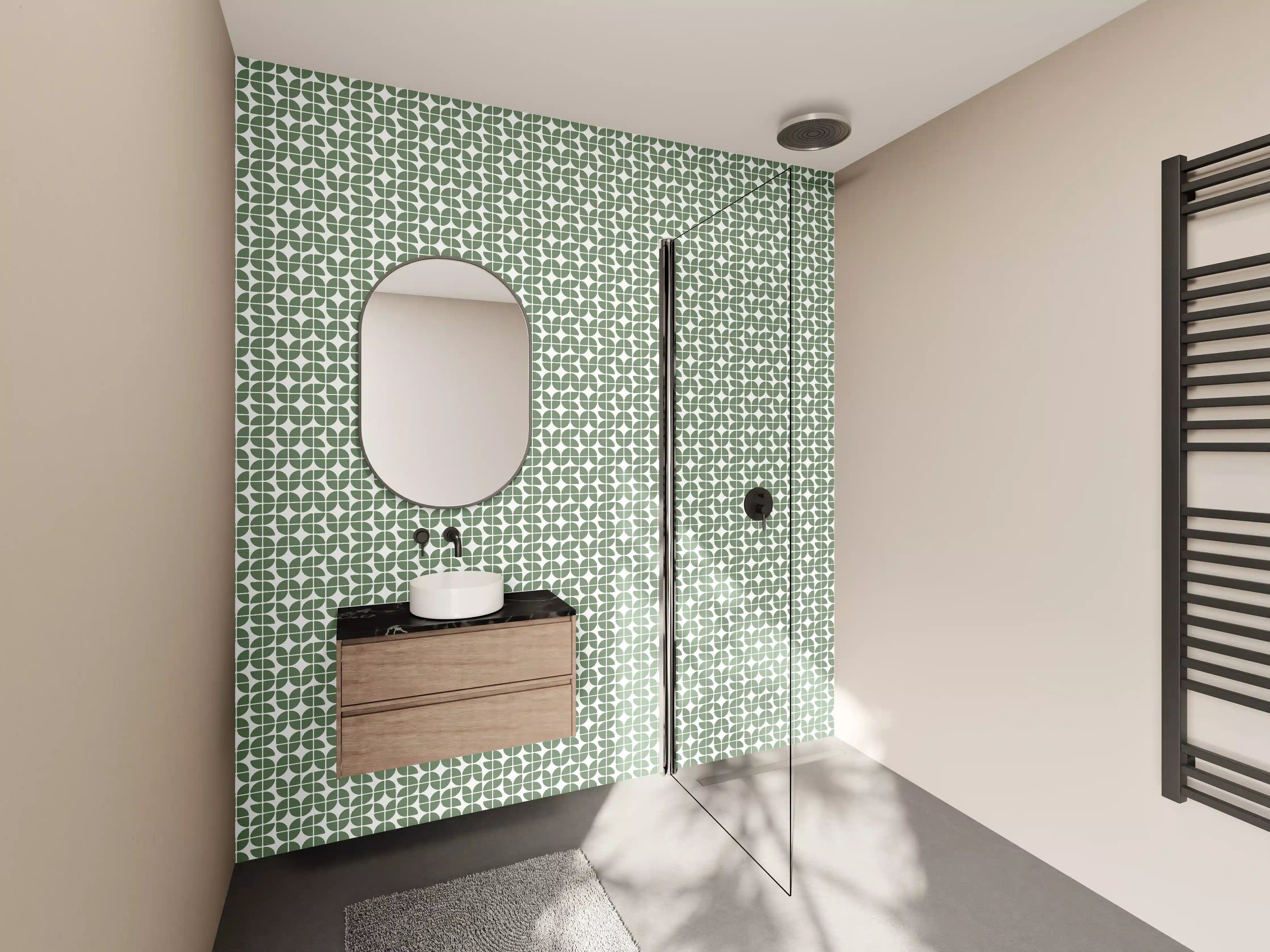 Wandverkleidung Bad - Graue Schatten im weißen Geometrie-Design