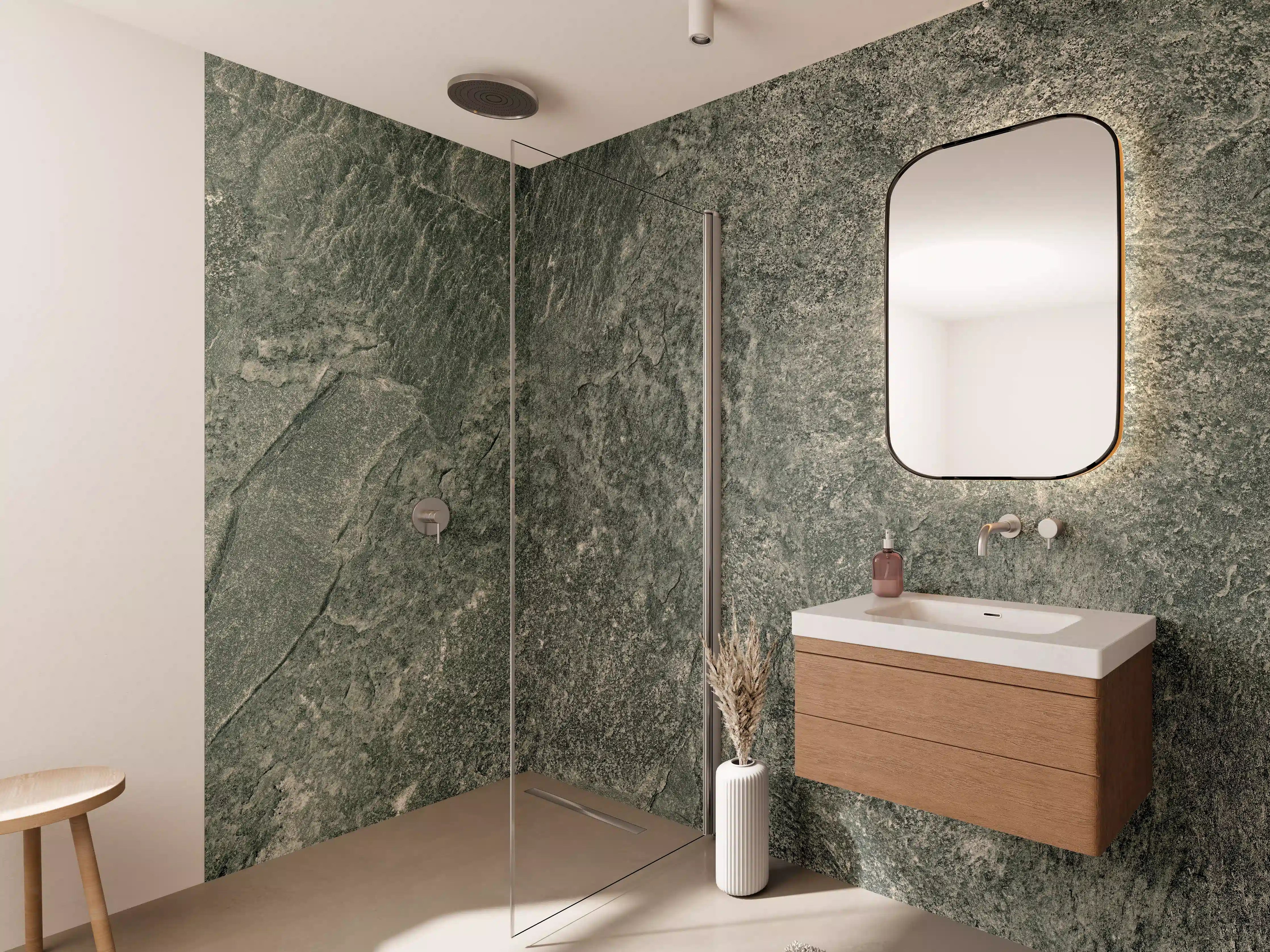 Wandverkleidung Bad - Graue Steinmaserung mit Textur