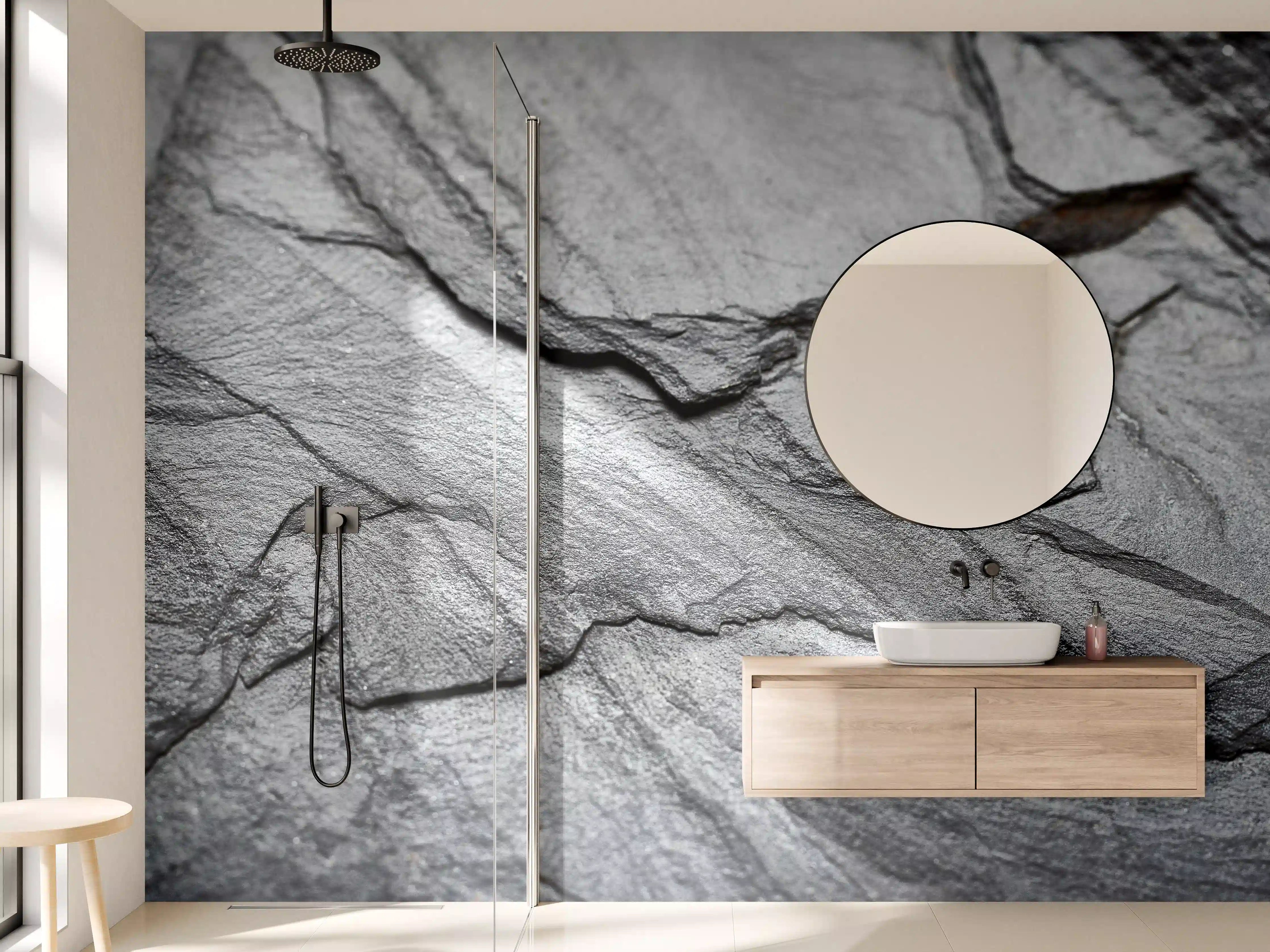 Wandverkleidung Bad - Graue Steintextur mit realistischen Details