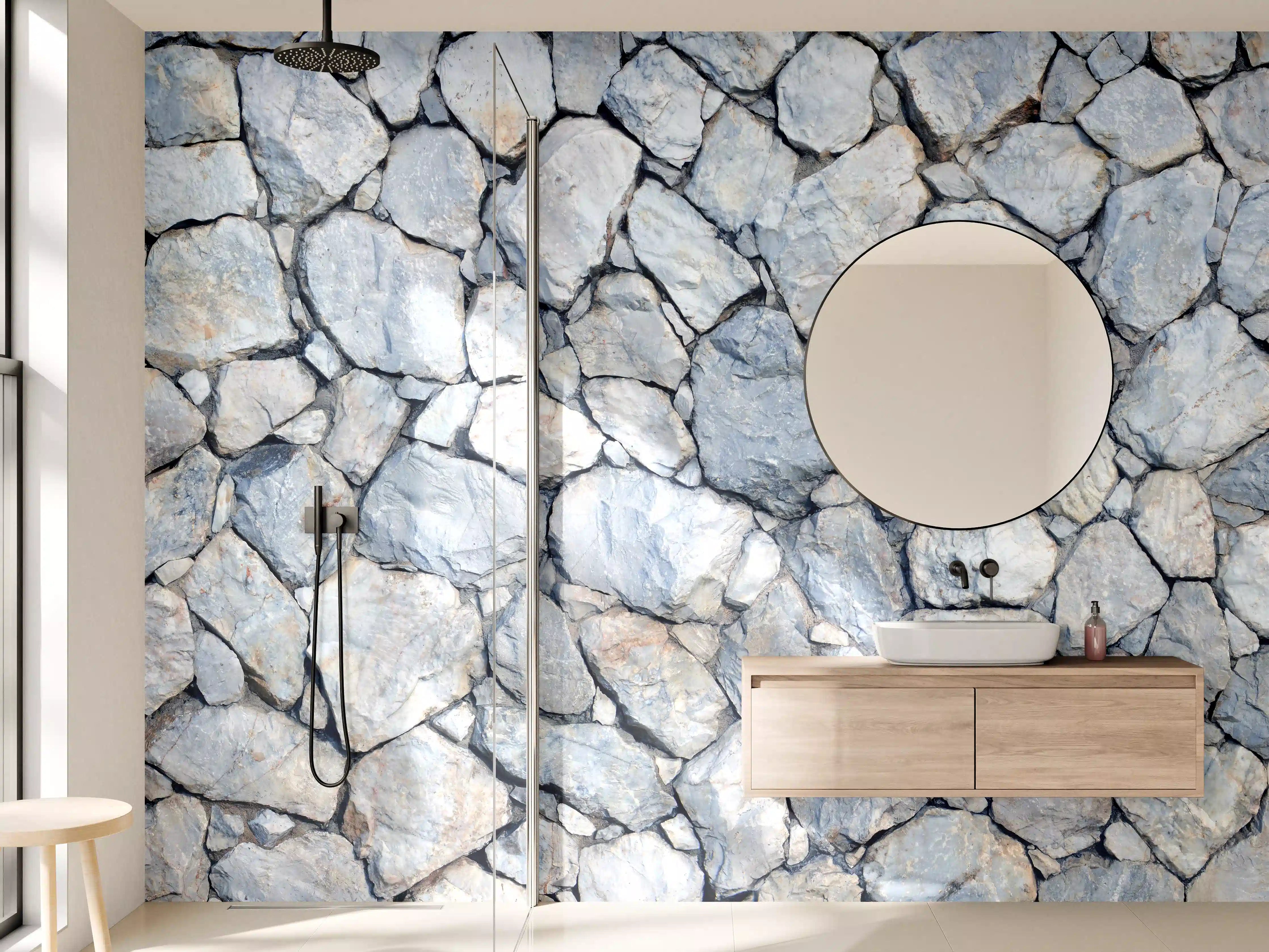 Wandverkleidung Bad - Graue Steinwand mit rauer Textur