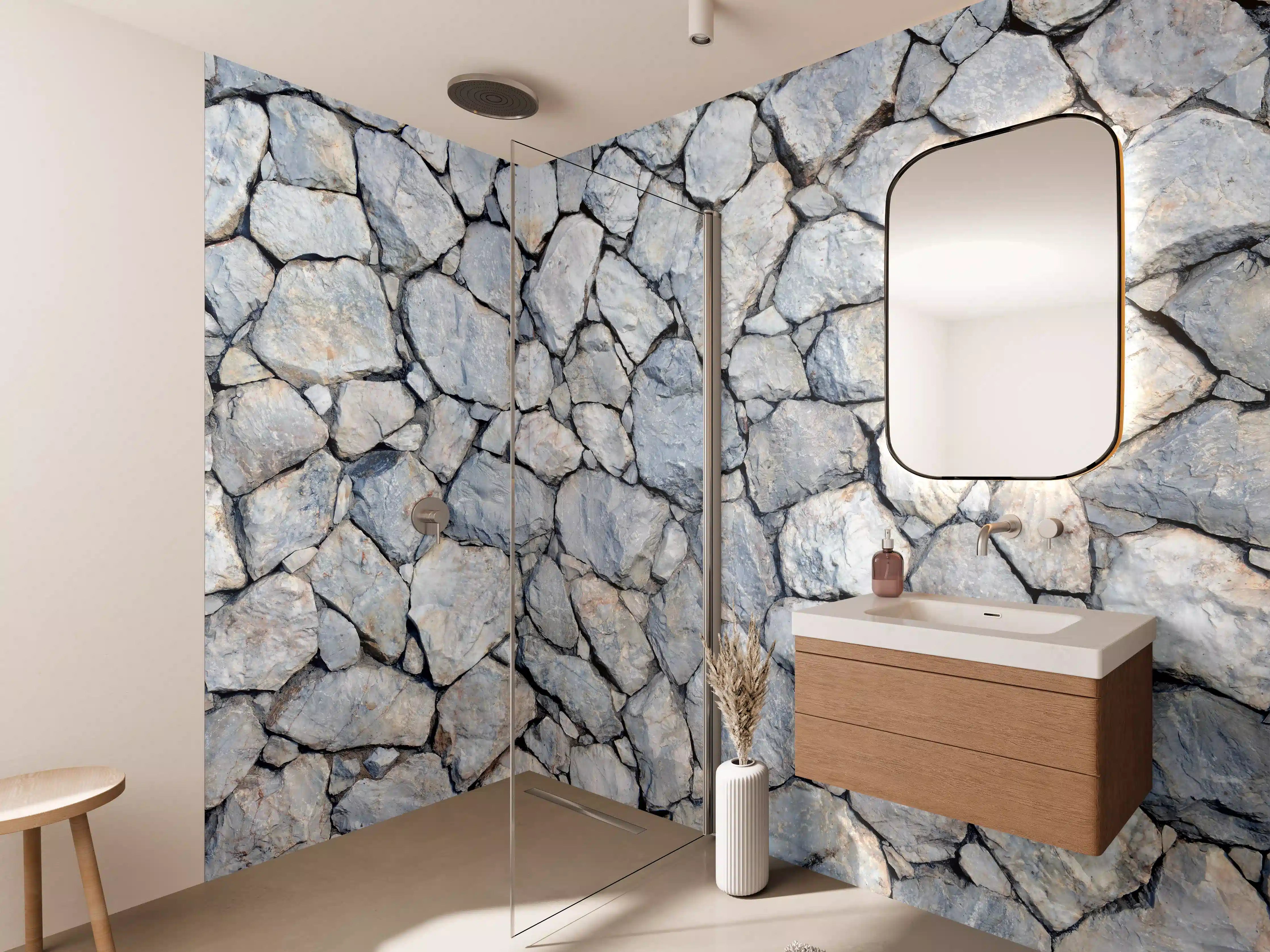 Wandverkleidung Bad - Graue Steinwand mit rauer Textur