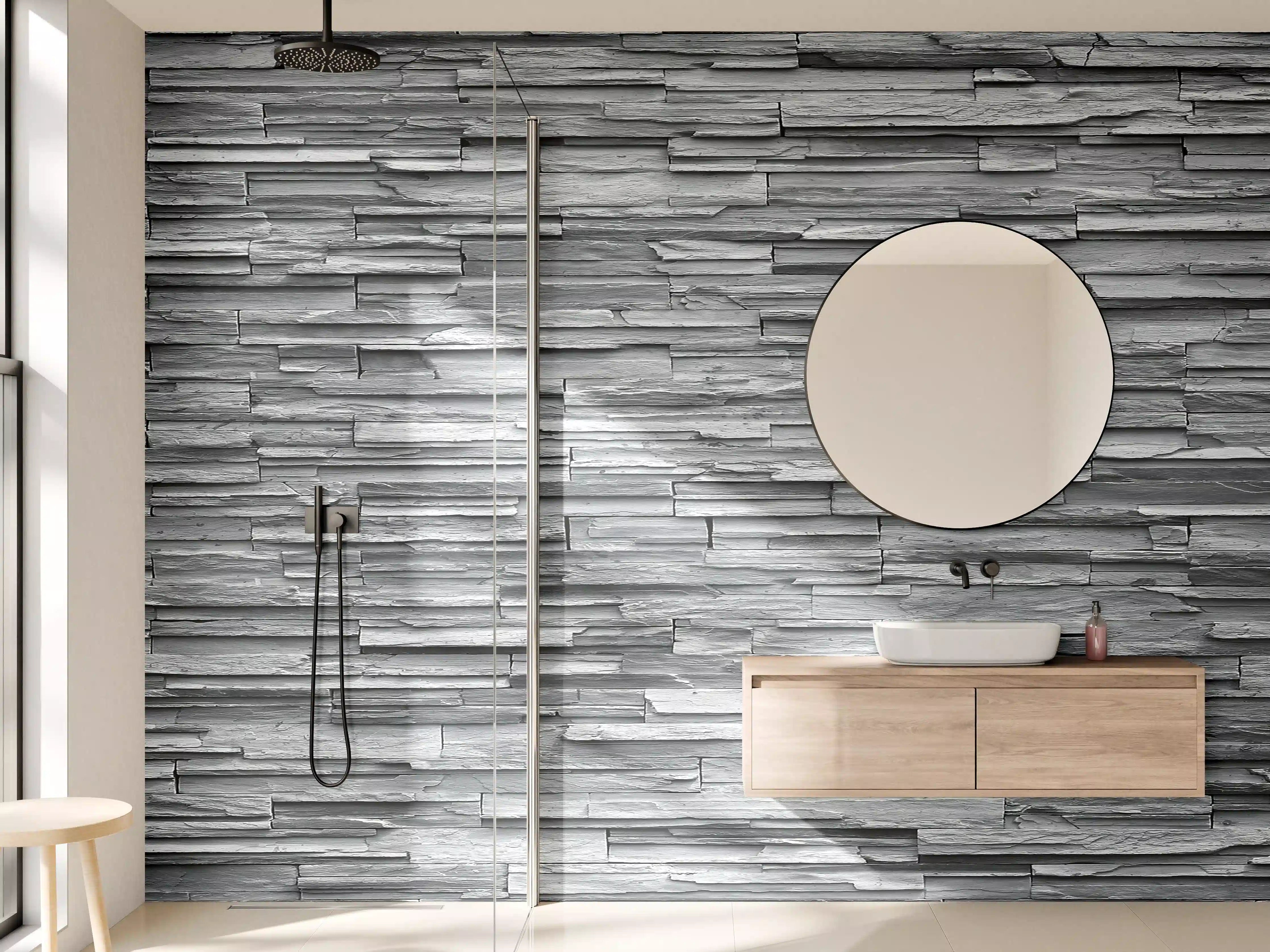 Wandverkleidung Bad - Graue Steinziegel