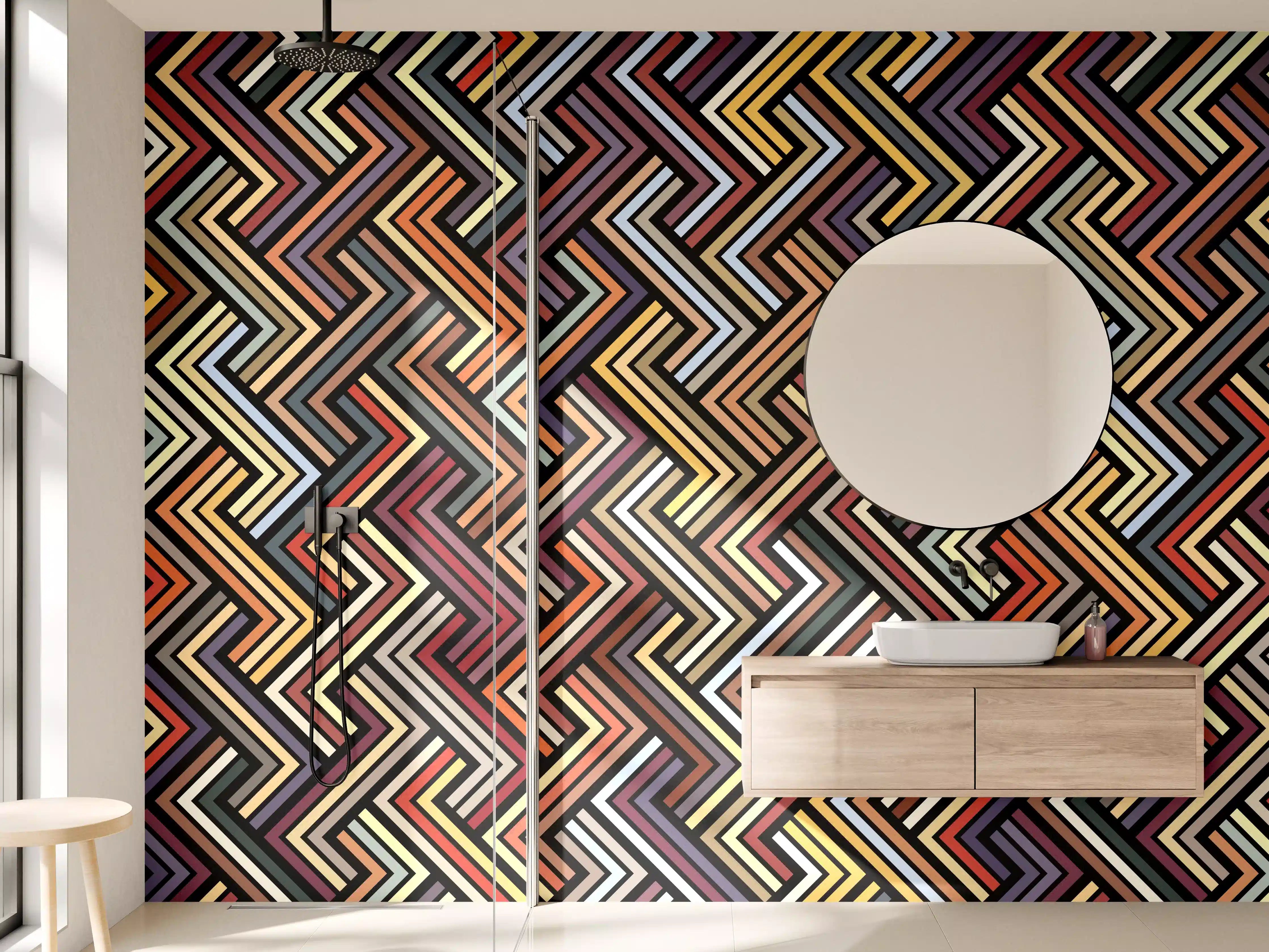 Wandverkleidung Bad - Graue Symmetrie in Weiß