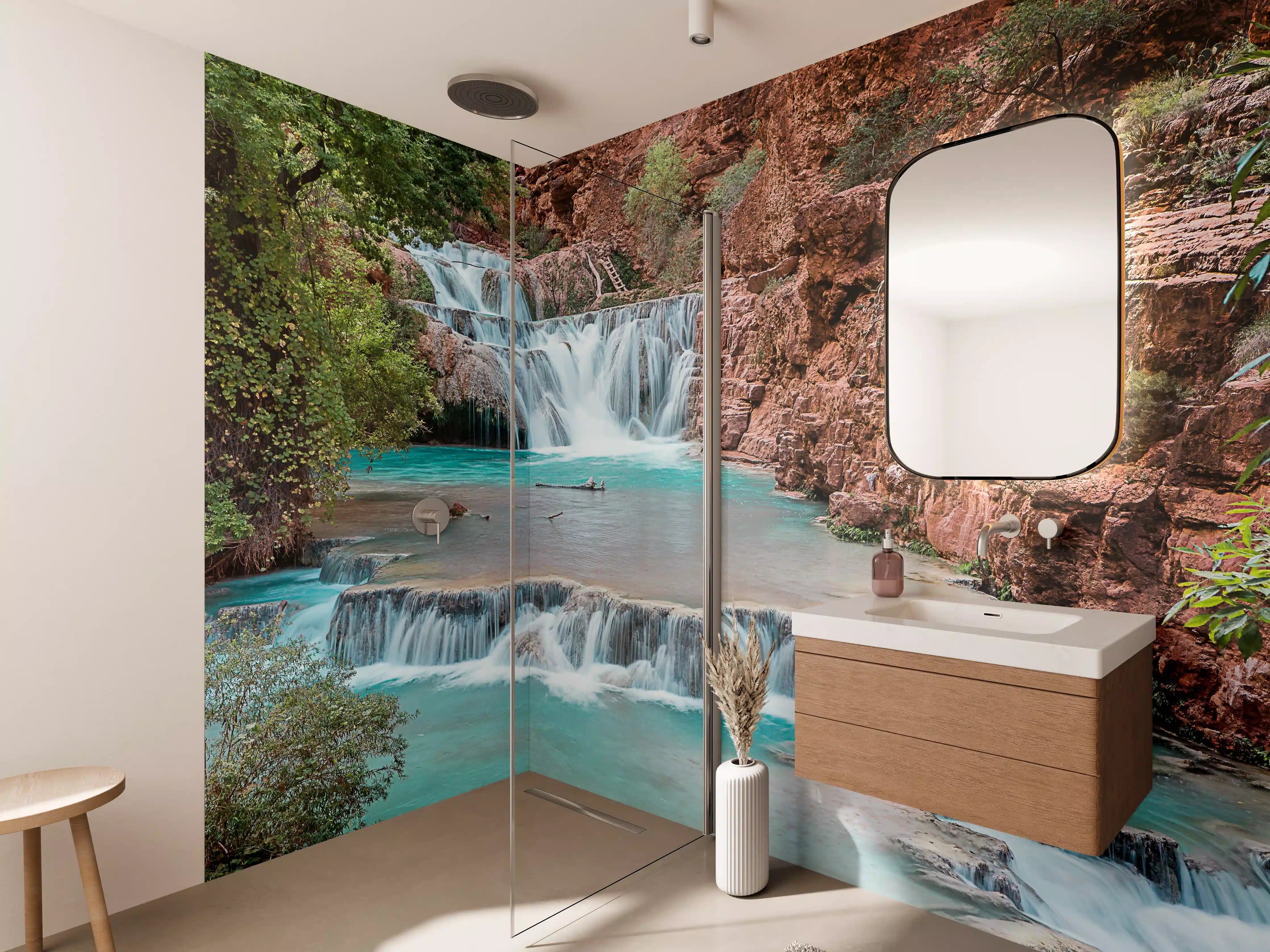 Wandverkleidung Bad - Graue Wasserfall-Melodie