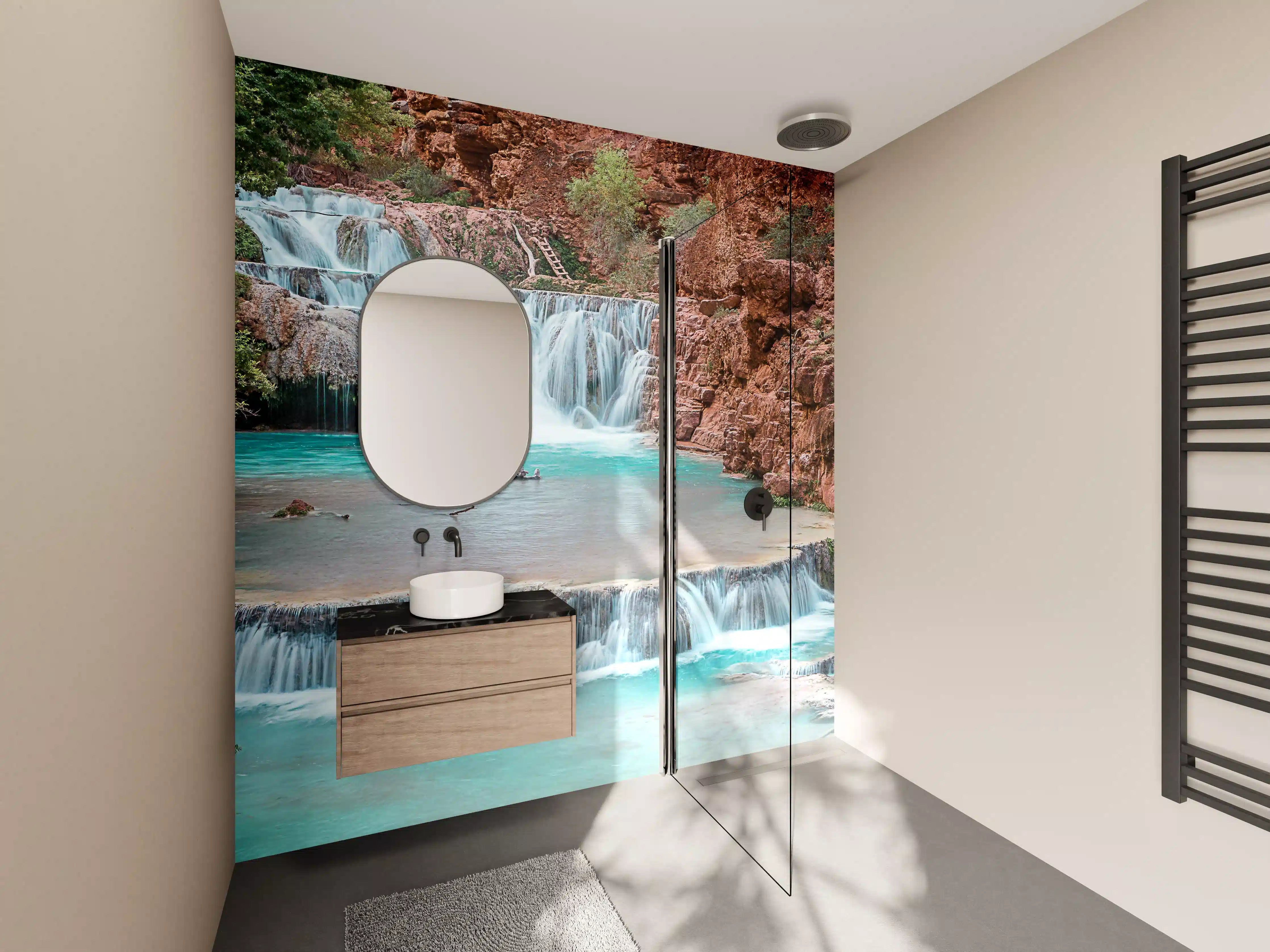 Wandverkleidung Bad - Graue Wasserfall-Melodie