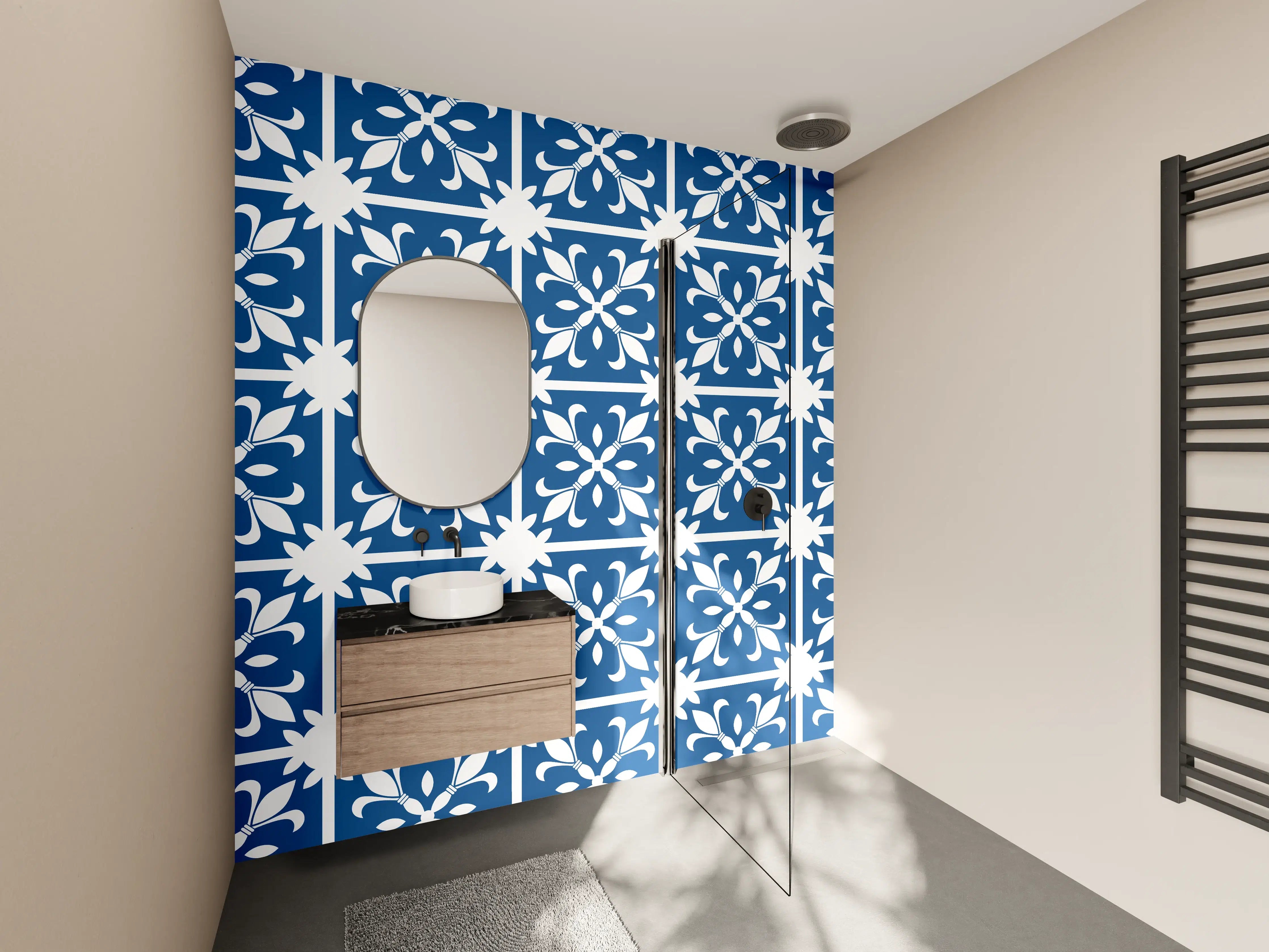 Wandverkleidung Bad - Graue ornamentale Fliesen