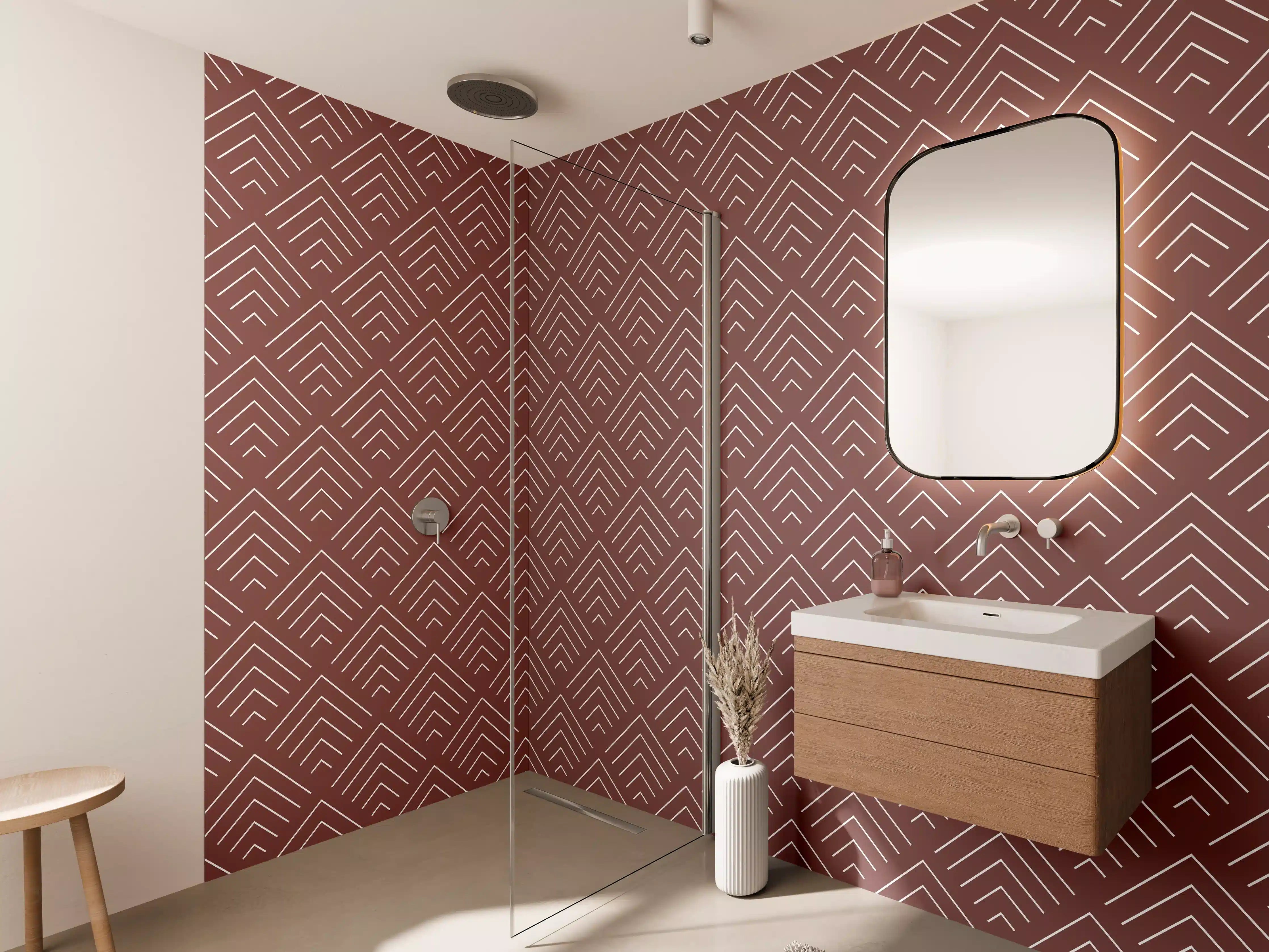 Wandverkleidung Bad - Graue und Braune Geometrien