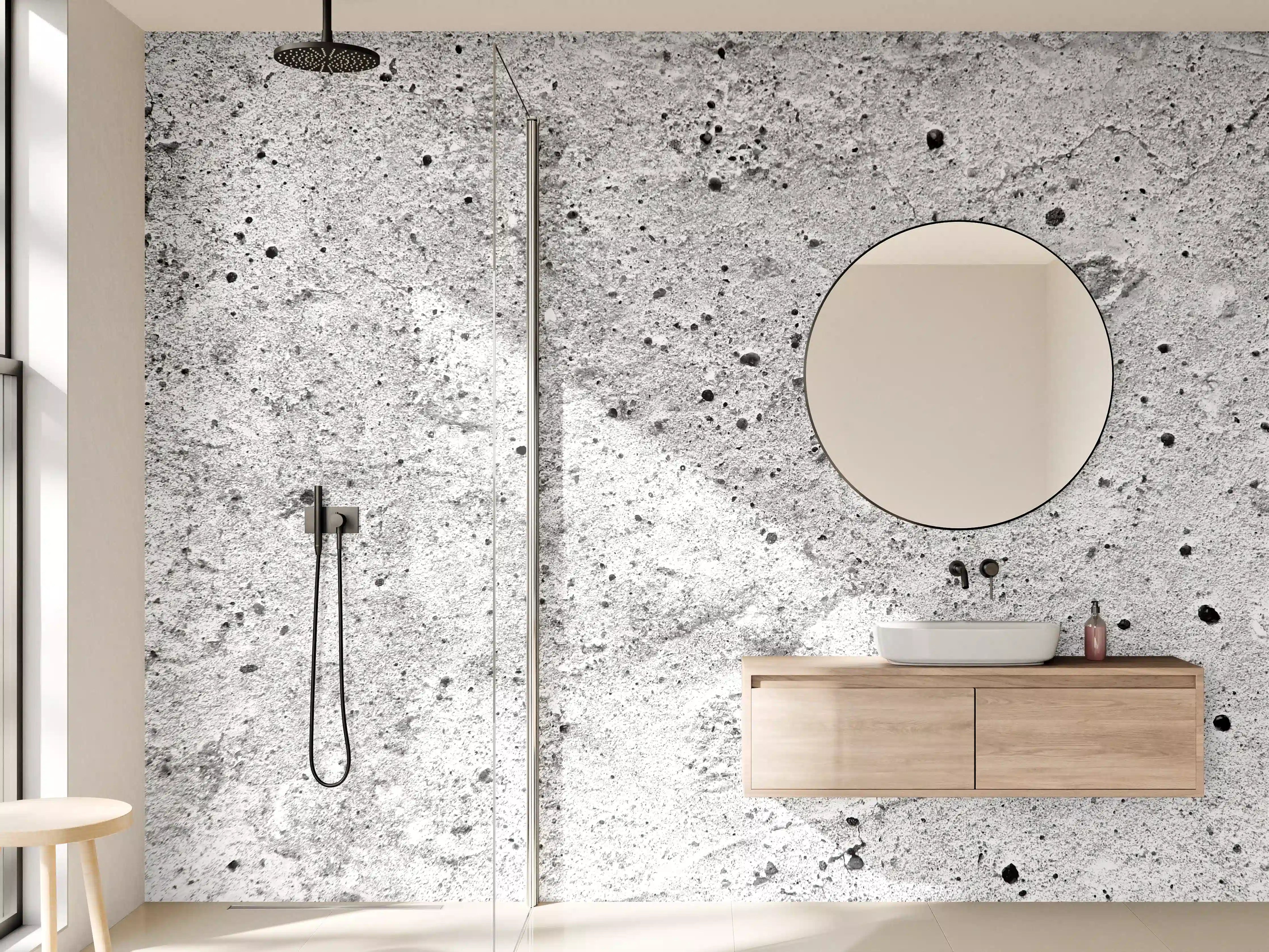 Wandverkleidung Bad - Grauer Beton mit Weißnuancen