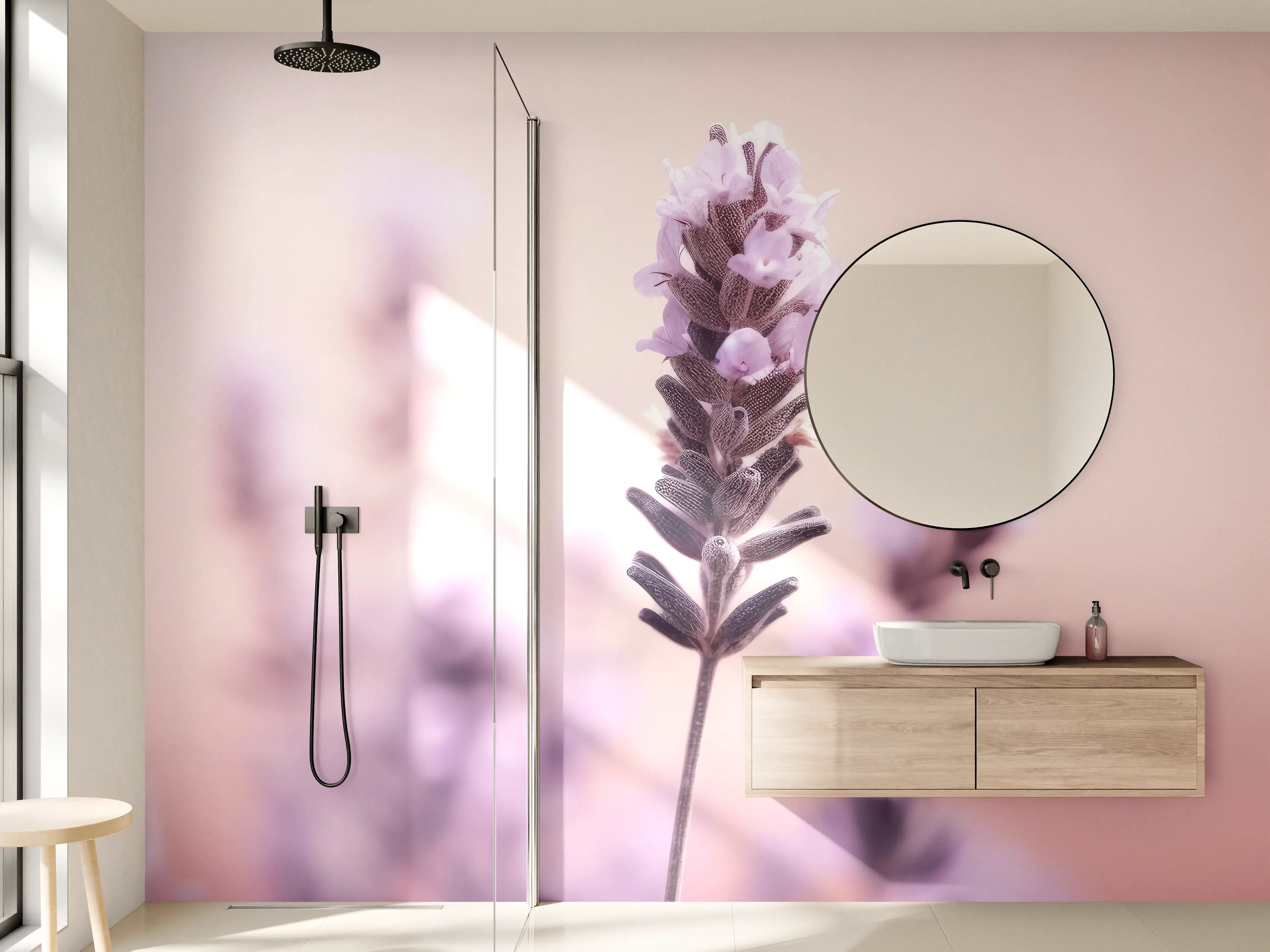 Wandverkleidung Bad - Grauer Hauch im Lavendellicht
