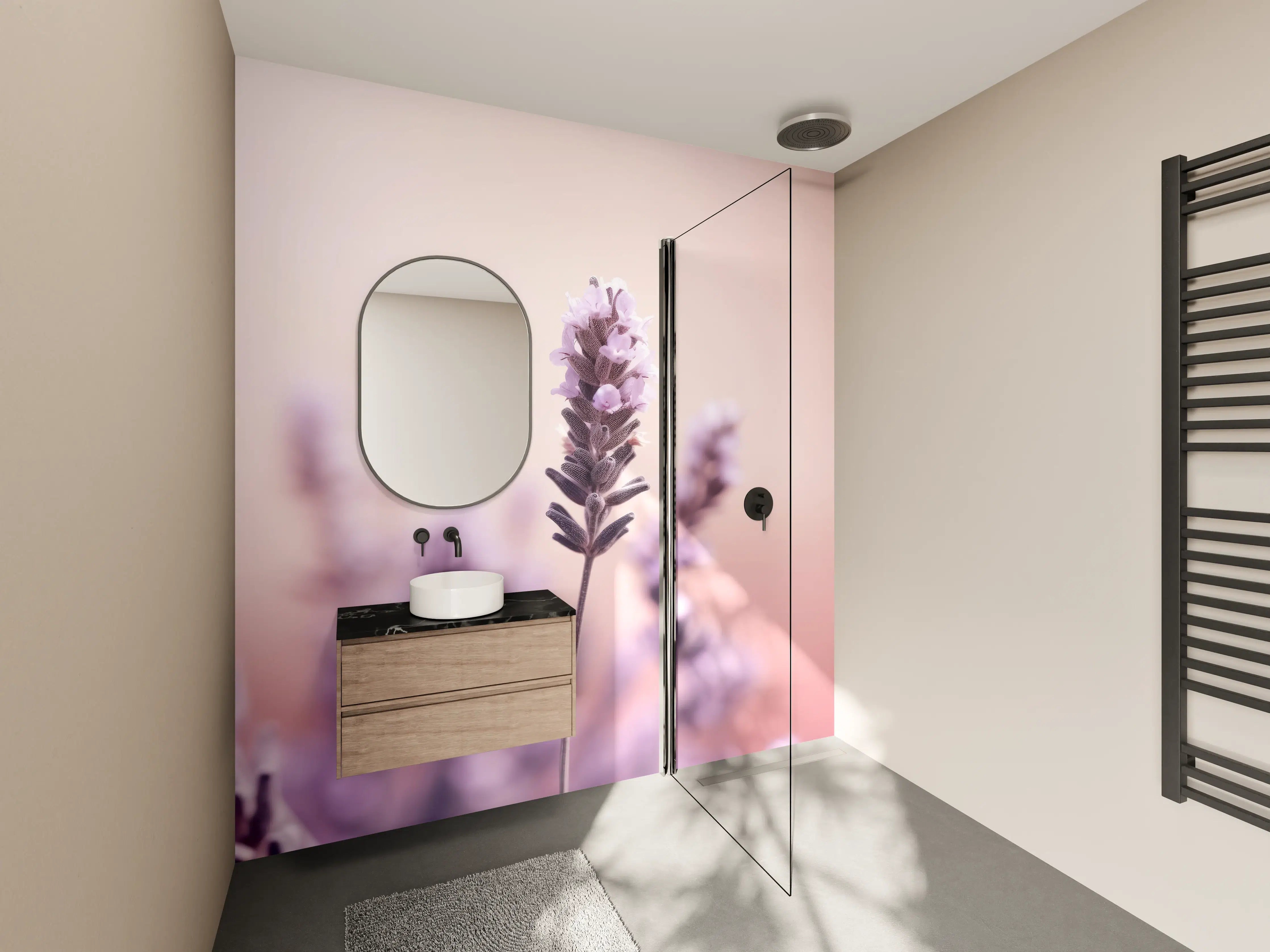 Wandverkleidung Bad - Grauer Hauch im Lavendellicht