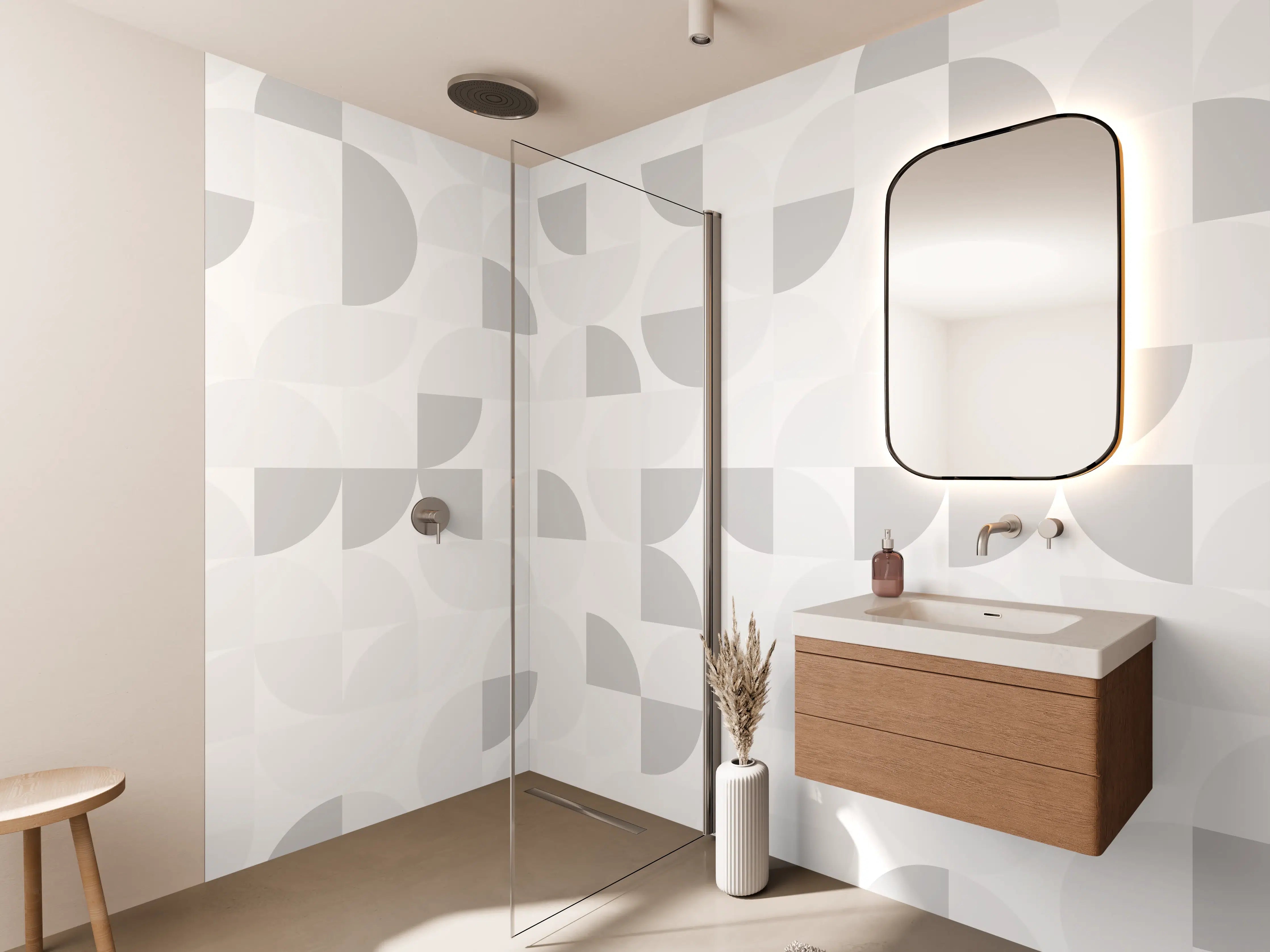 Wandverkleidung Bad - Grauer Marmor mit Weiß-Textur