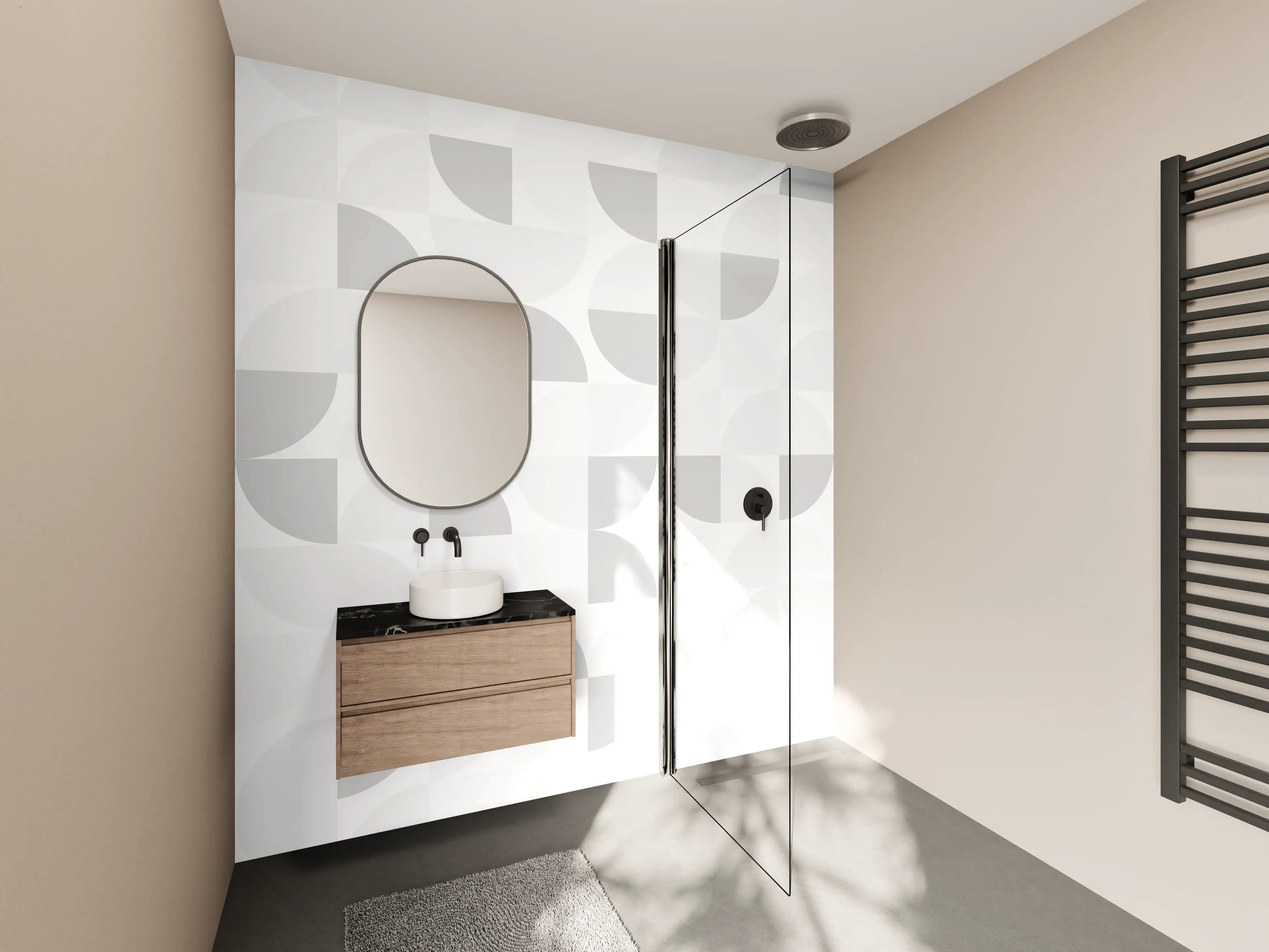 Wandverkleidung Bad - Grauer Marmor mit Weiß-Textur