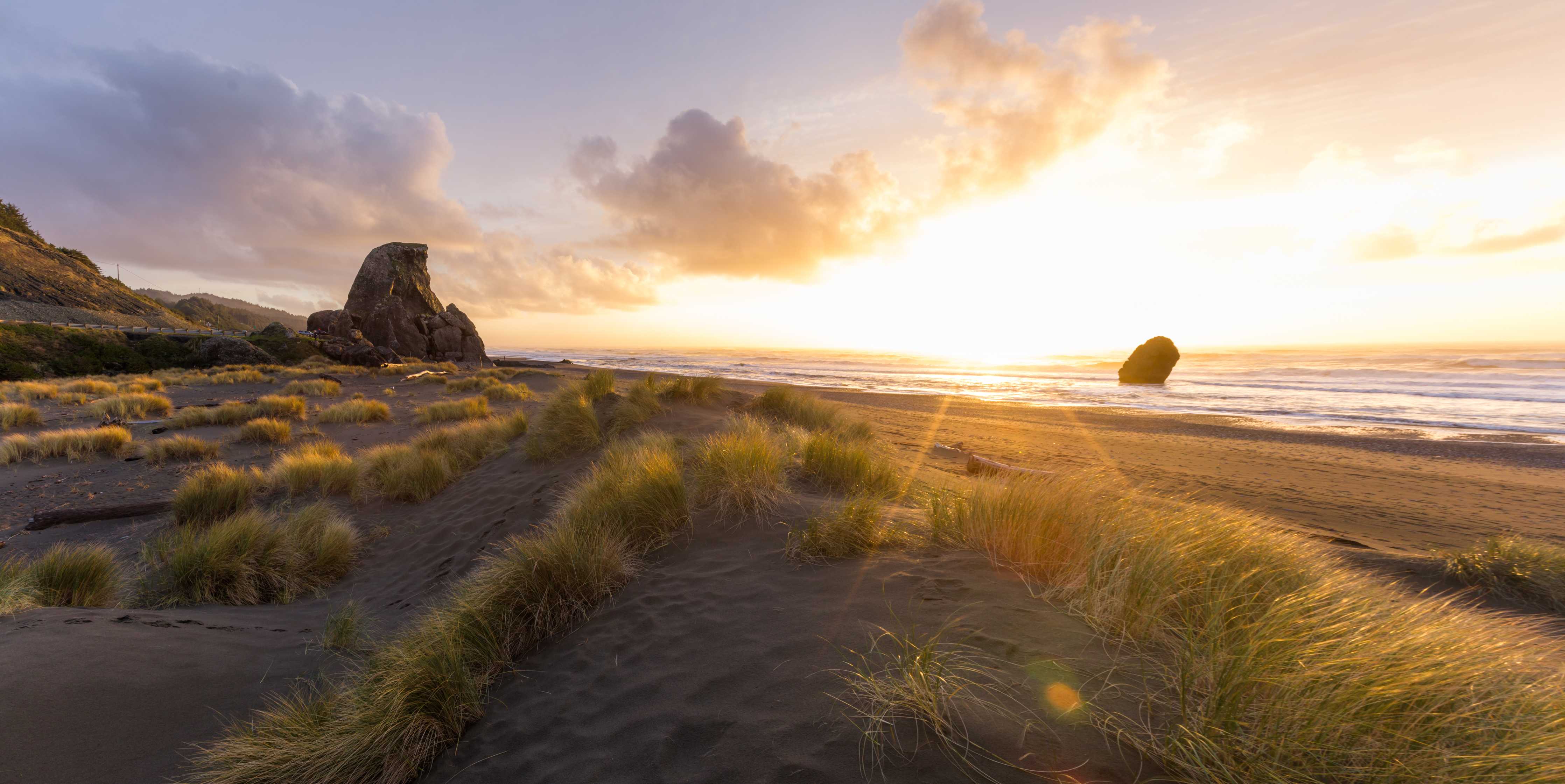 Wandverkleidung Bad-Grauer Sonnenuntergang am Dünenstrand