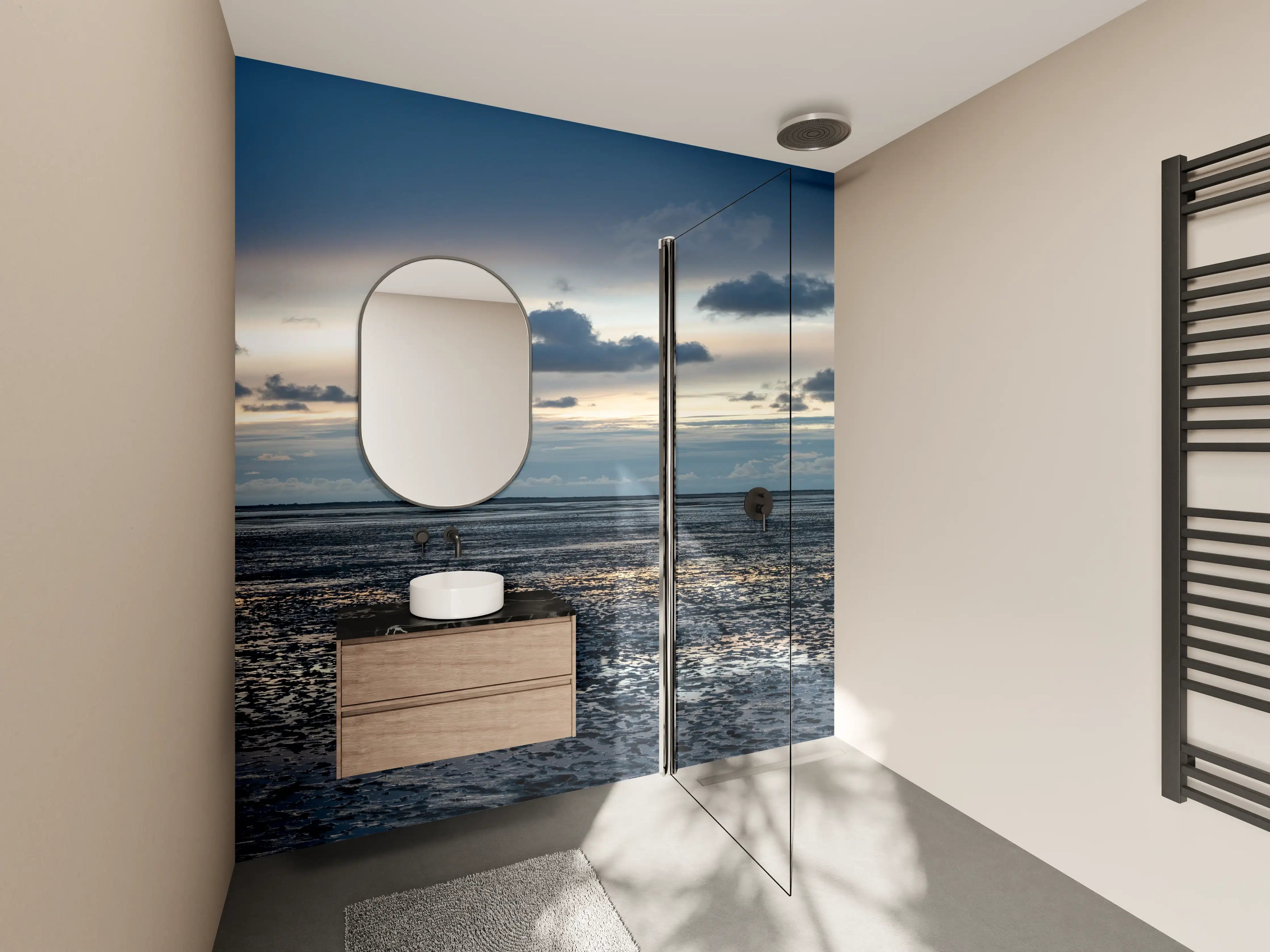 Wandverkleidung Bad - Grauer Sonnenuntergang am Ozean