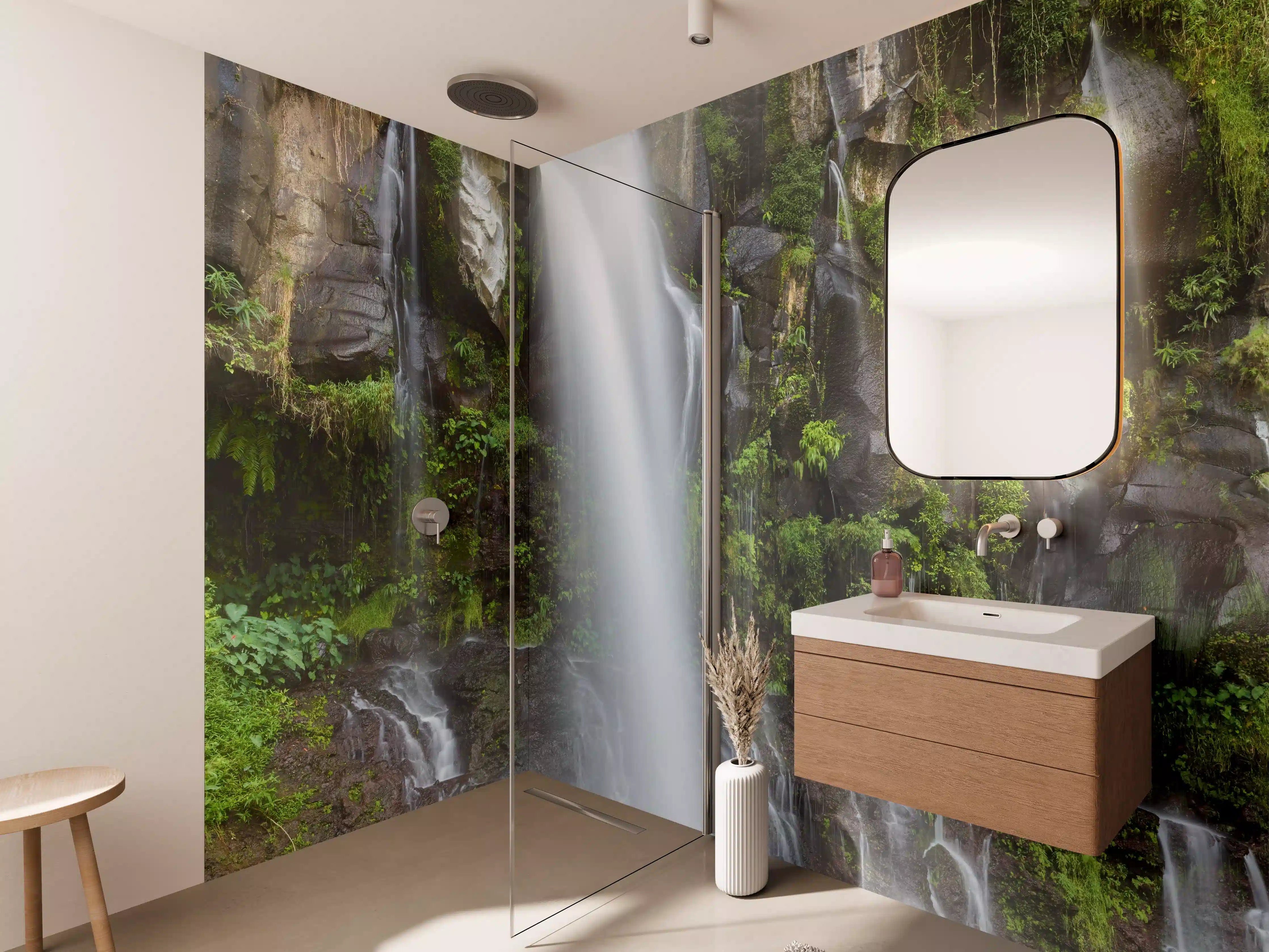 Wandverkleidung Bad - Grauer Wasserfall im Naturtraum