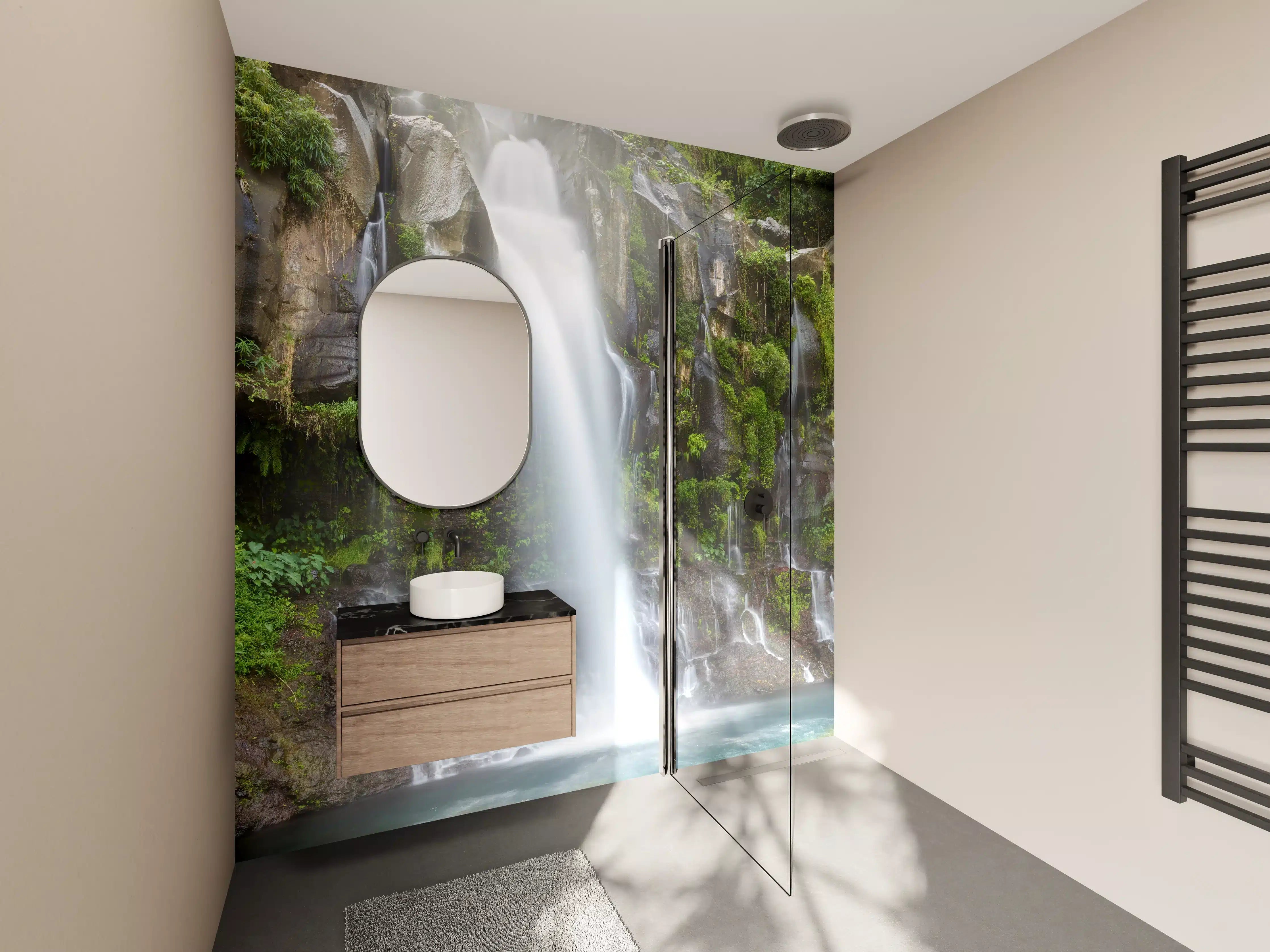 Wandverkleidung Bad - Grauer Wasserfall im Naturtraum