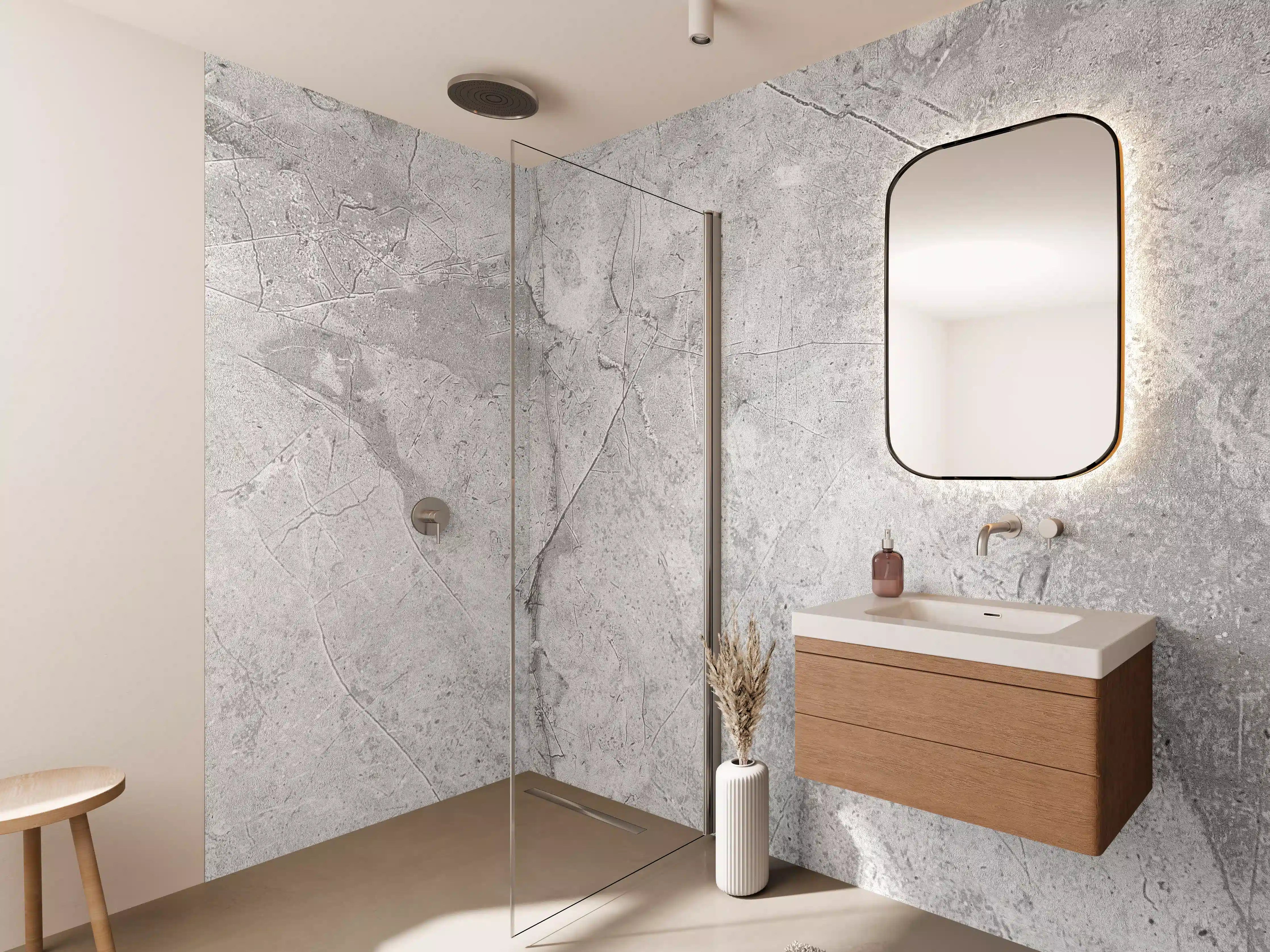 Wandverkleidung Bad - Graues Betonmuster